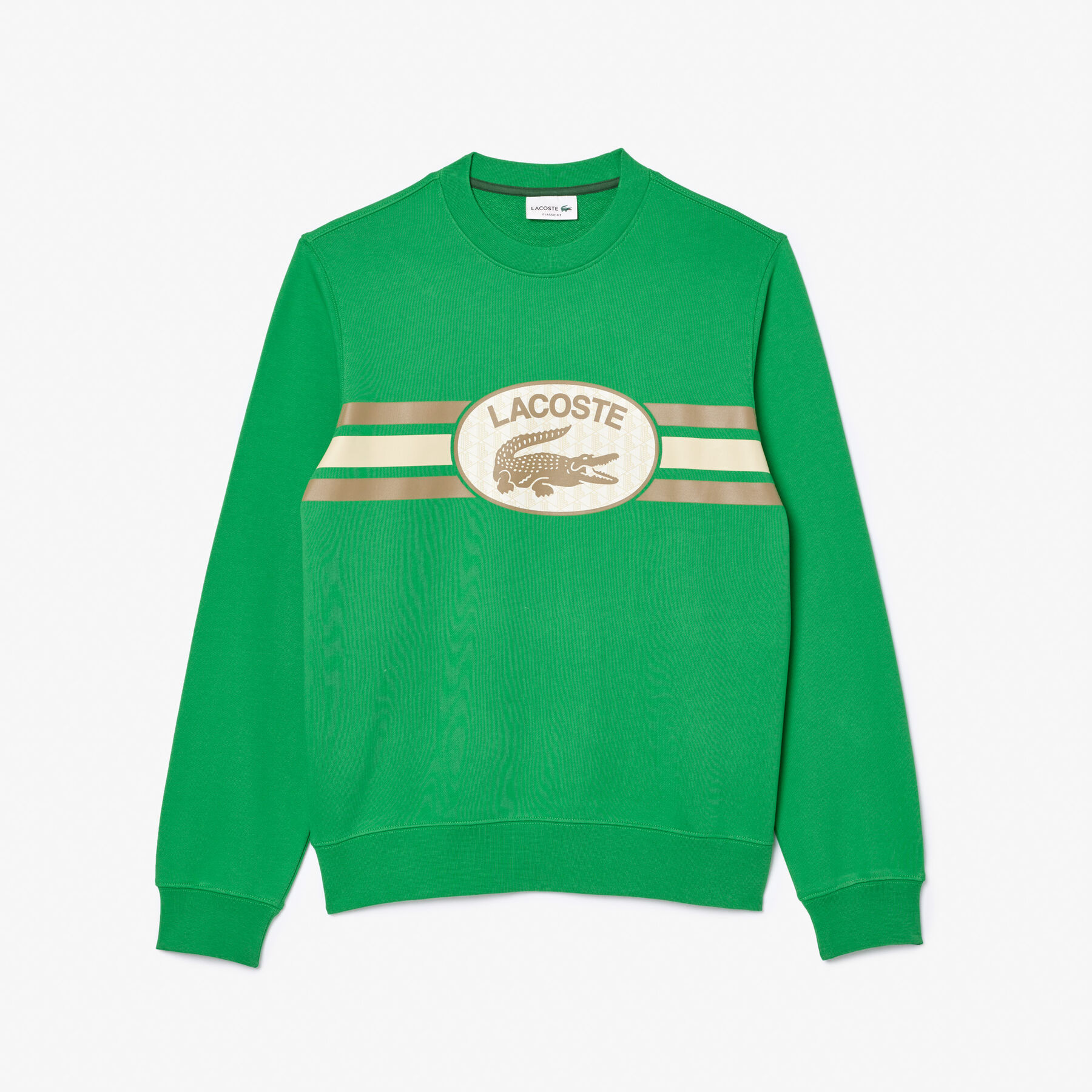 lacoste loose fit monogram print fleece sweatshirt