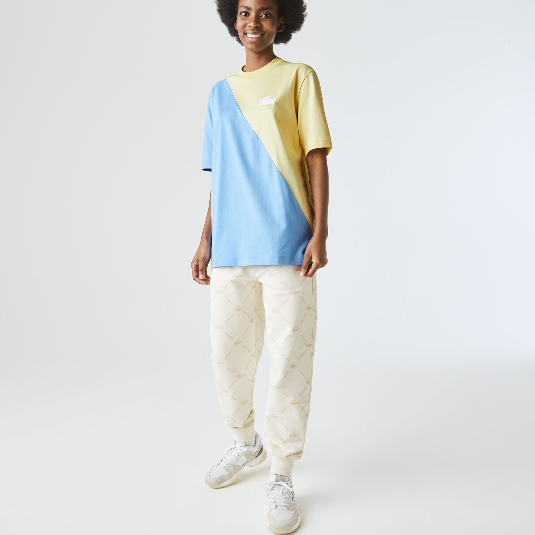 تي شيرت قطن للجنسين ثنائي اللون قصة فضفاضة مجموعة Lacoste LIVE تي شيرت قطن للجنسين ثنائي اللون قصة فضفاضة مجموعة Lacoste LIVE