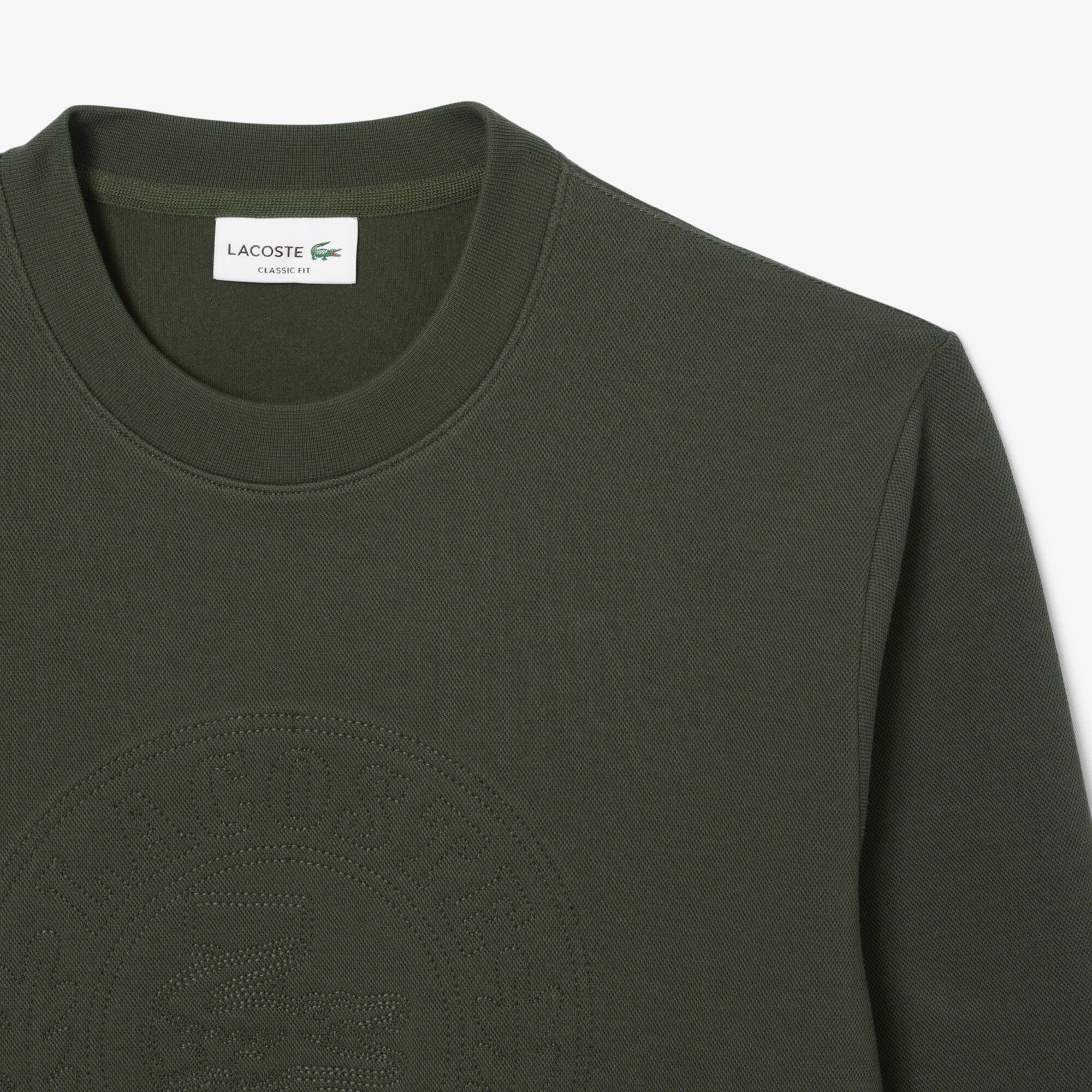 Embossed Logo Pique Sweatshirt, Dark Green | LACOSTE UAE