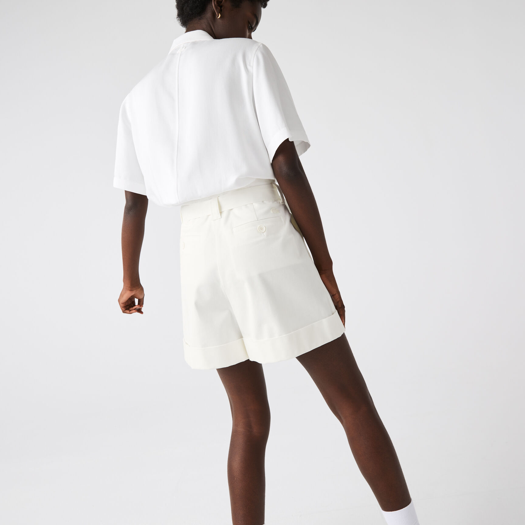 شورت برمودا قطن مطاطي بخصر مرتفع للنساء