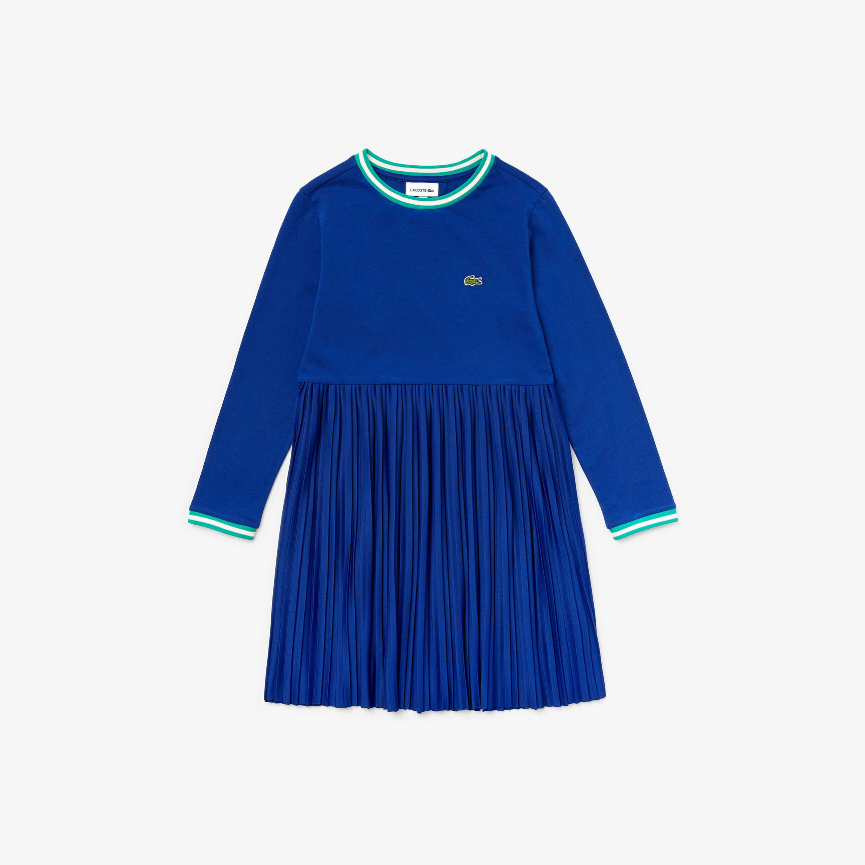 فستان قطن بطيات مع فتحة رقبة مستديرة للبنات