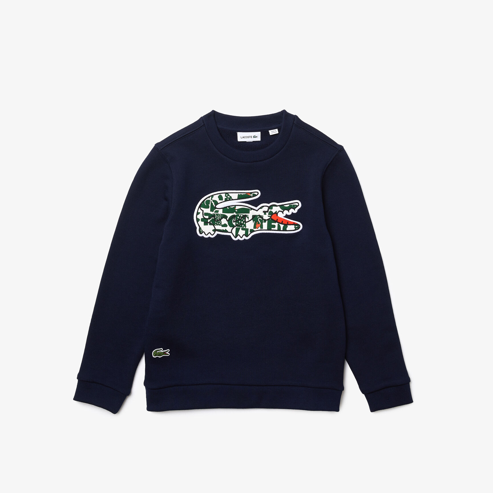 سويت شيرت صوف قطني بفتحة رقبة مستديرة وشعار التمساح للأطفال سويت شيرت صوف قطني بفتحة رقبة مستديرة وشعار التمساح للأطفال