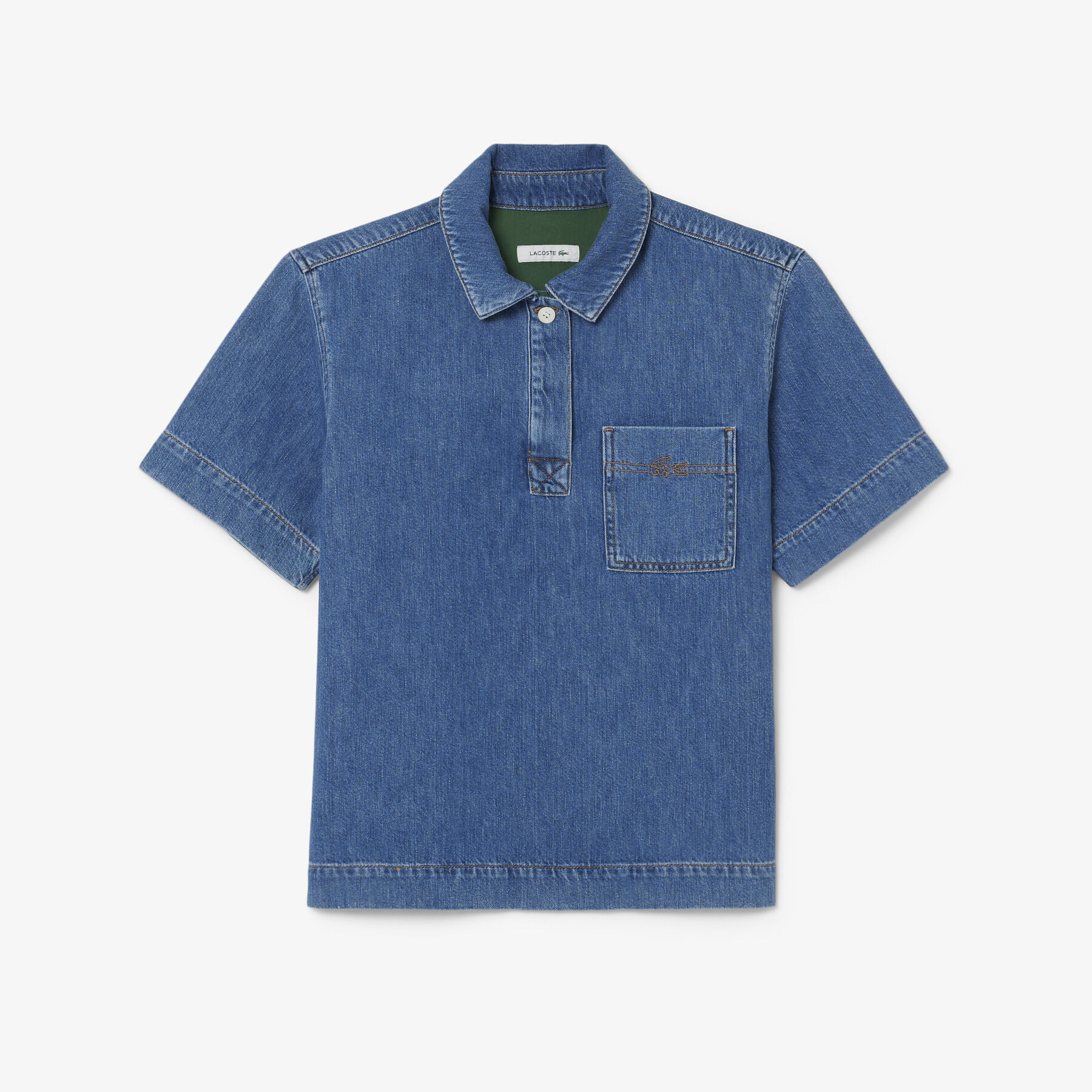 قميص بولو جينز خفيف الوزن وواسع Oversized Lightweight Denim Polo Shirt - CF0051-00-36L