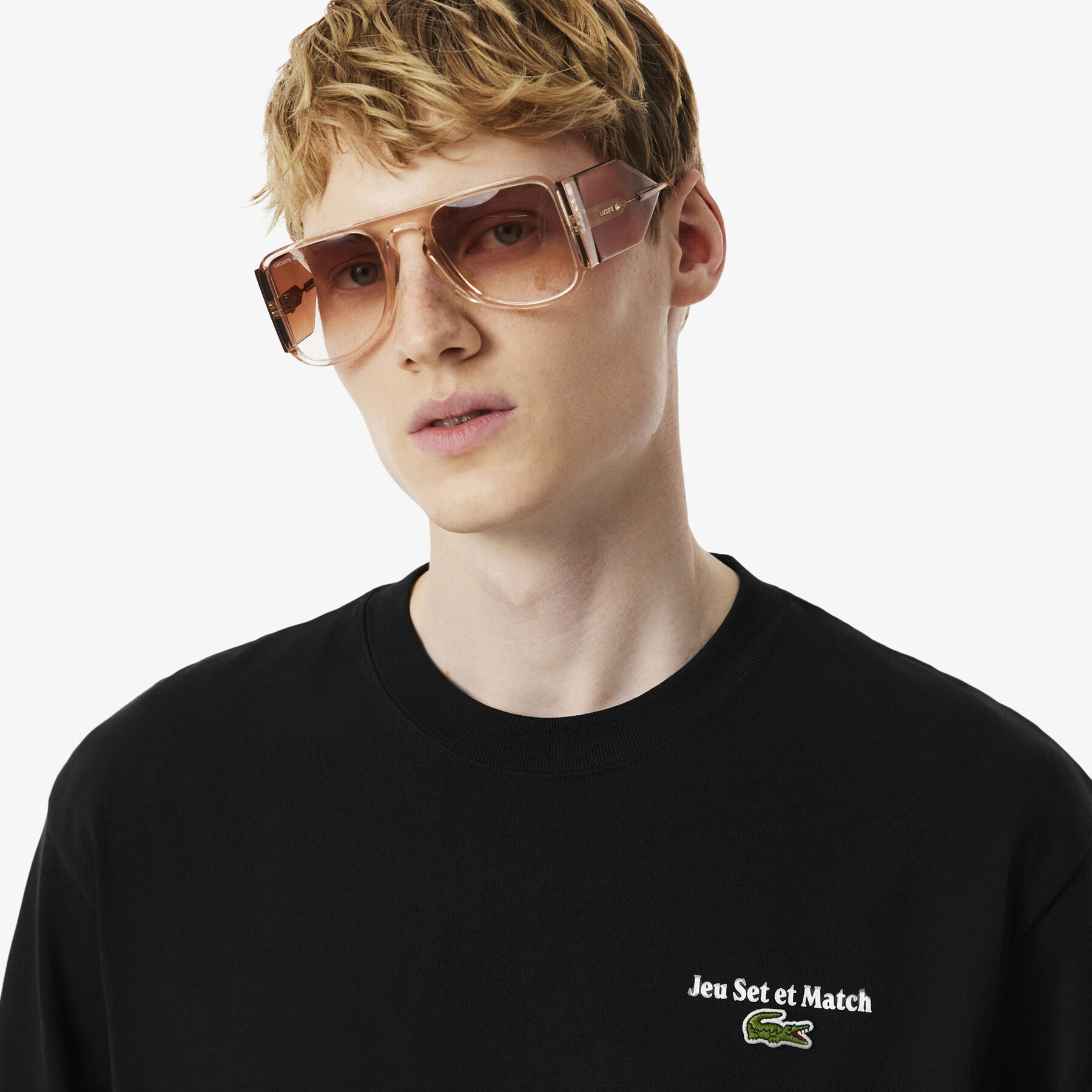 lacoste loose fit heavy jersey printed t shirt