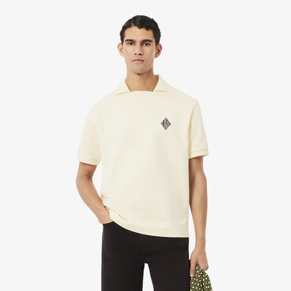 Loose Fit Badge Accent Fleece Polo Shirt