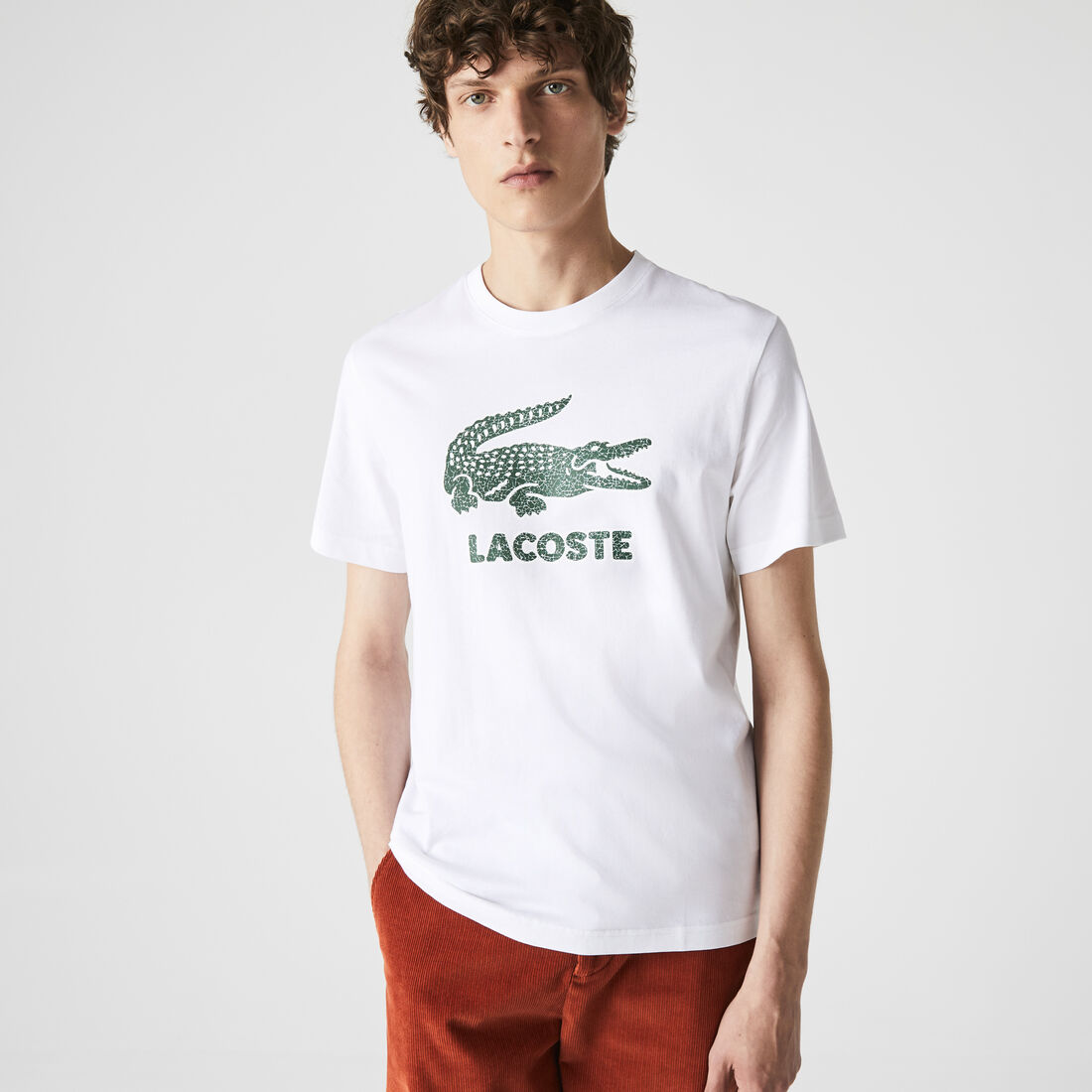 Men&rsquo;s Crew Neck Crackled Logo Print Cotton T-shirt