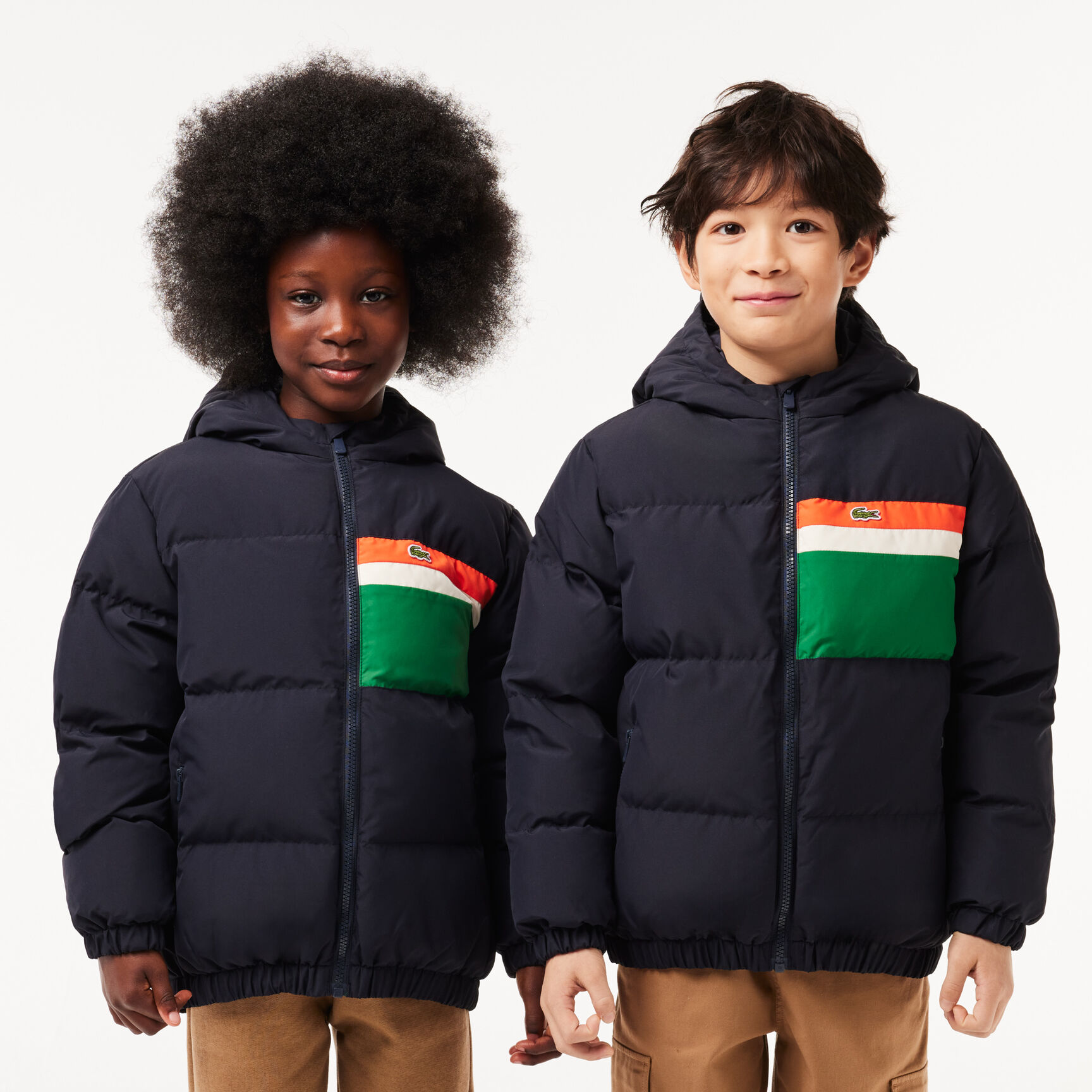 جاكيت تفتا بسحاب وجيب خارجي Contrast Stripe Hooded Puffer Jacket - BJ1247-00-KG2