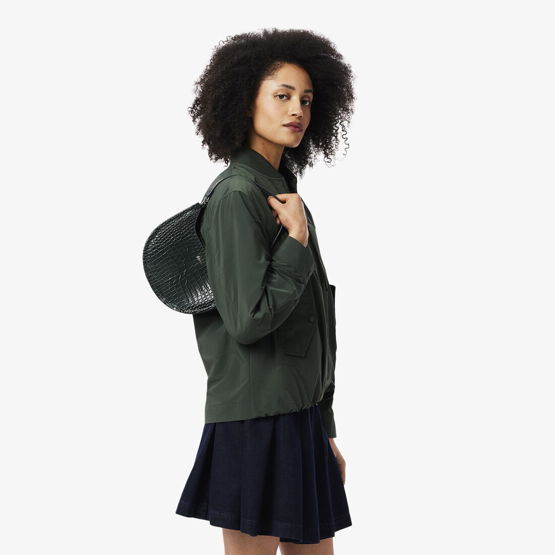 حقيبة شانتاكو صغيرة من الجلد المنقوش على شكل نصف قمر Small Chantaco Embossed Leather Half Moon Bag - NF4980KL-B43