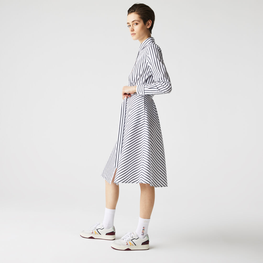 Women's Buttoned Striped Poplin Shirt Dress