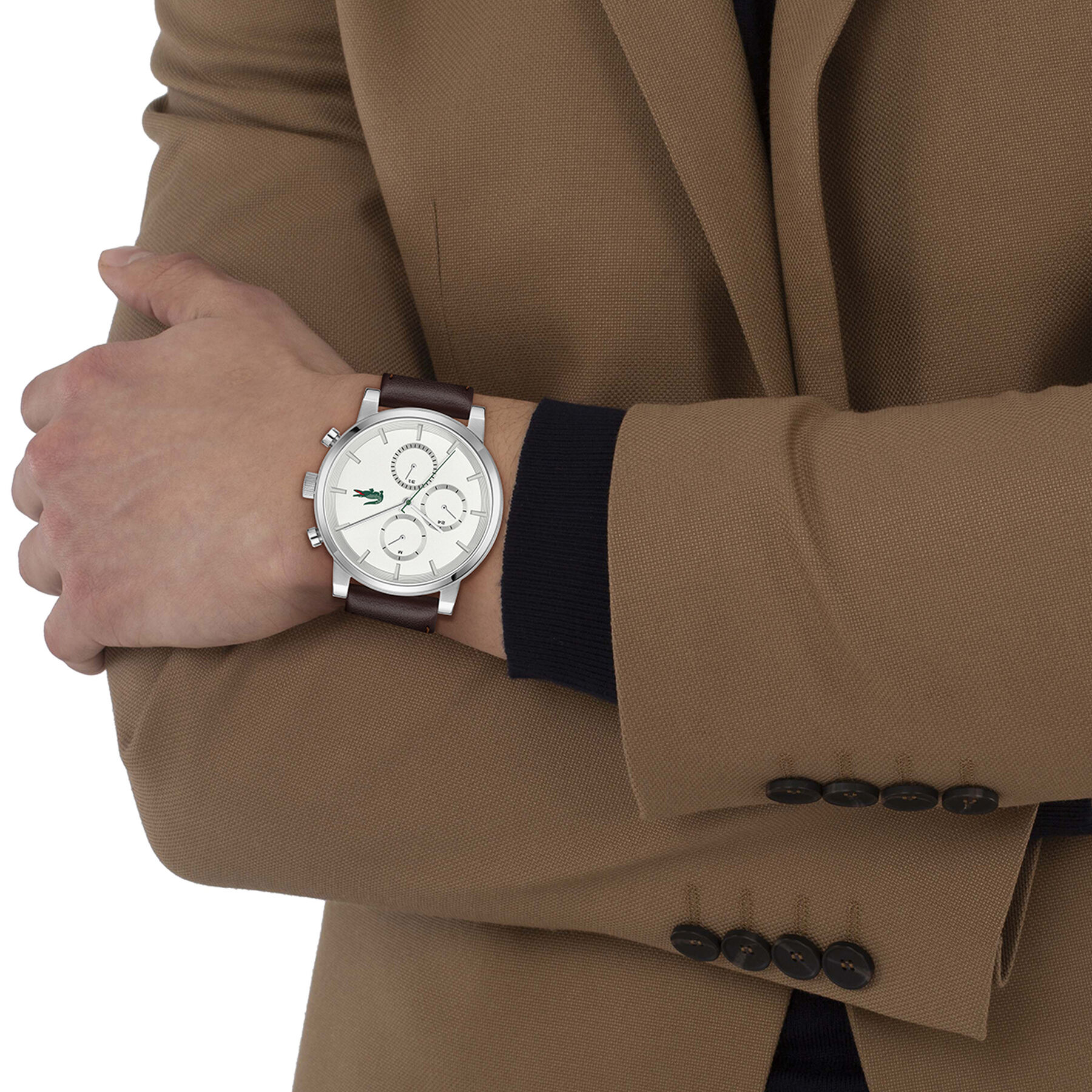 ساعة رجالية بسوار جلدي بني Brown Leather Strap Men's Watch - 2011486-BROWN
