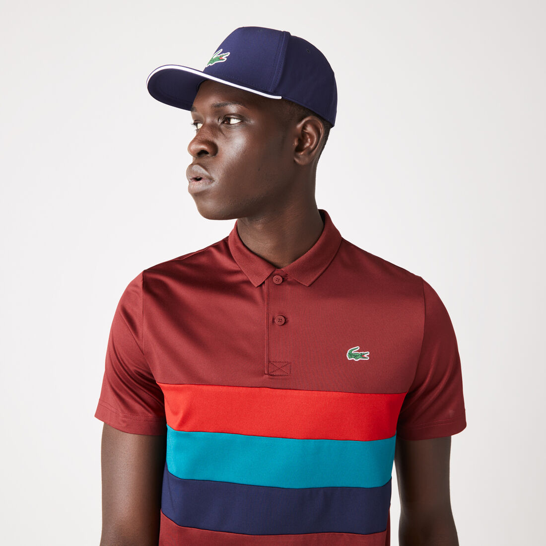 تيشيرت بولو غولف مخطط بثلاثة ألوان للرجال مجموعة Lacoste SPORT