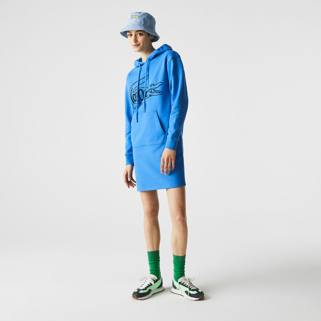 فستان سويت شيرت من القطن الصوفي مع طبعة التمساح بحجم كبير للنساء