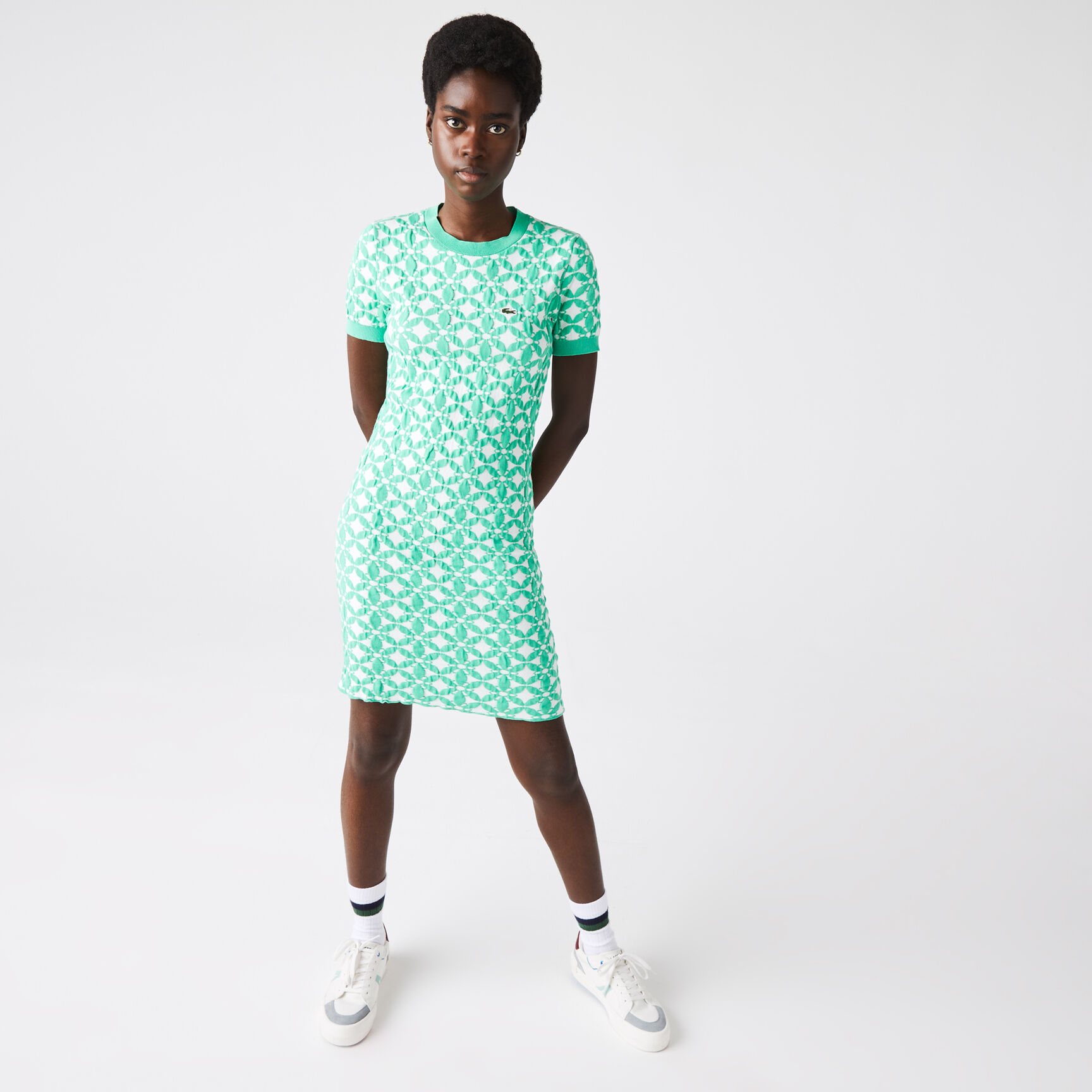 Women's Lacoste L!VE Vintage Design Jacquard Sweater Dress Women's Lacoste L!VE Vintage Design Jacquard Sweater Dress