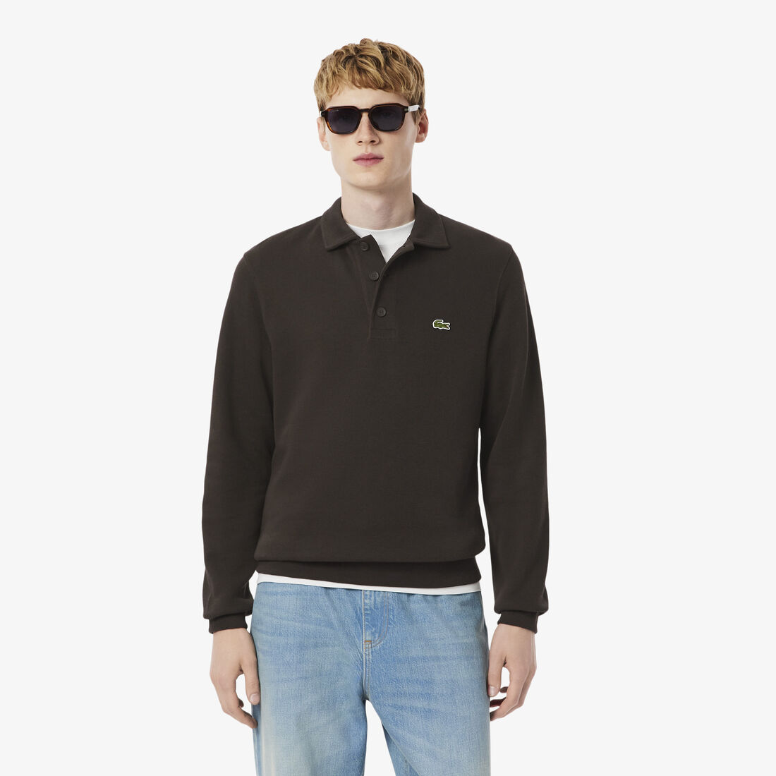 Buy Ribbed Cotton Polo Collar Sweatshirt Lacoste UAE