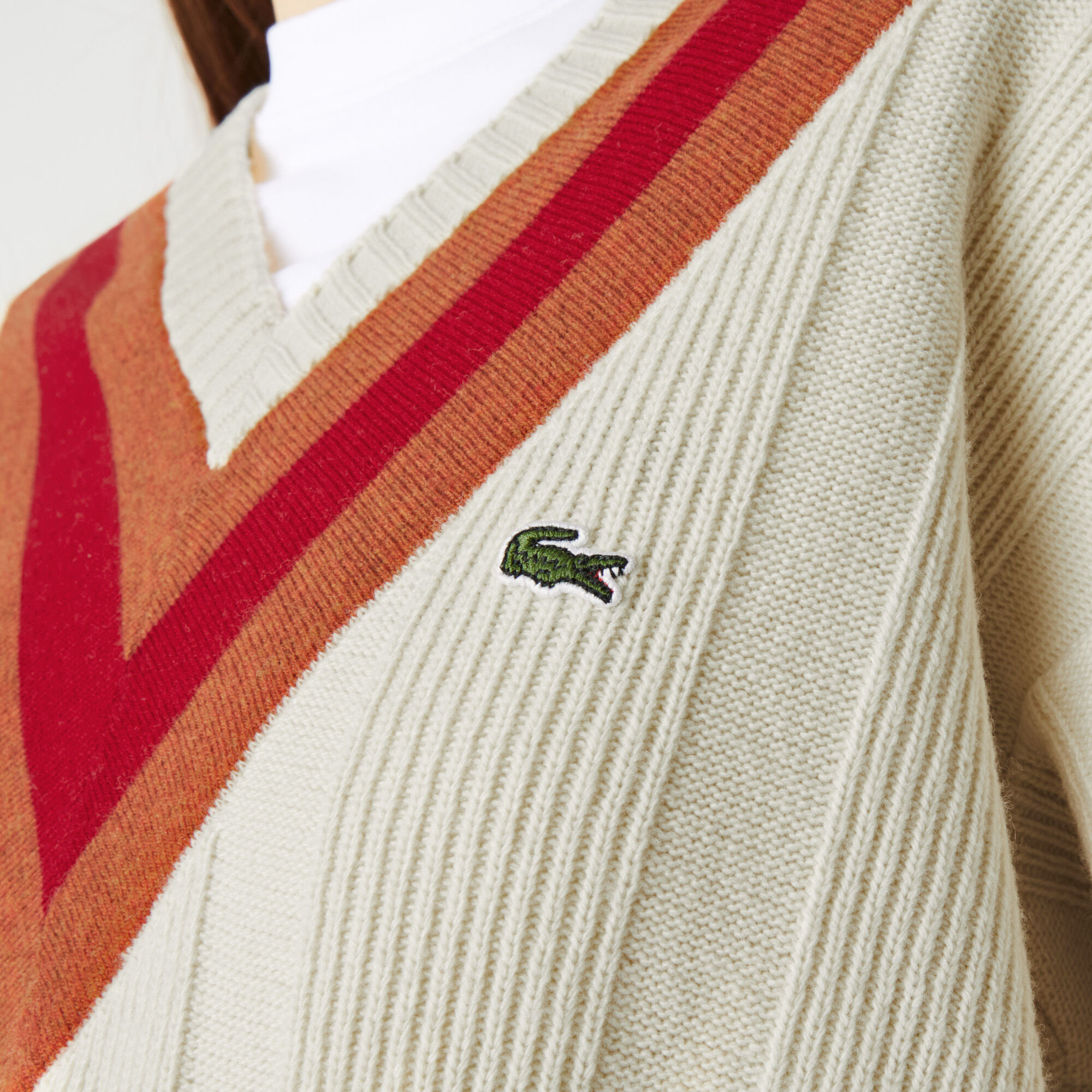 Women's V-neck Striped Textured Wool 