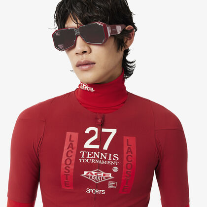لاكوست runway zipped printed stretch t shirt