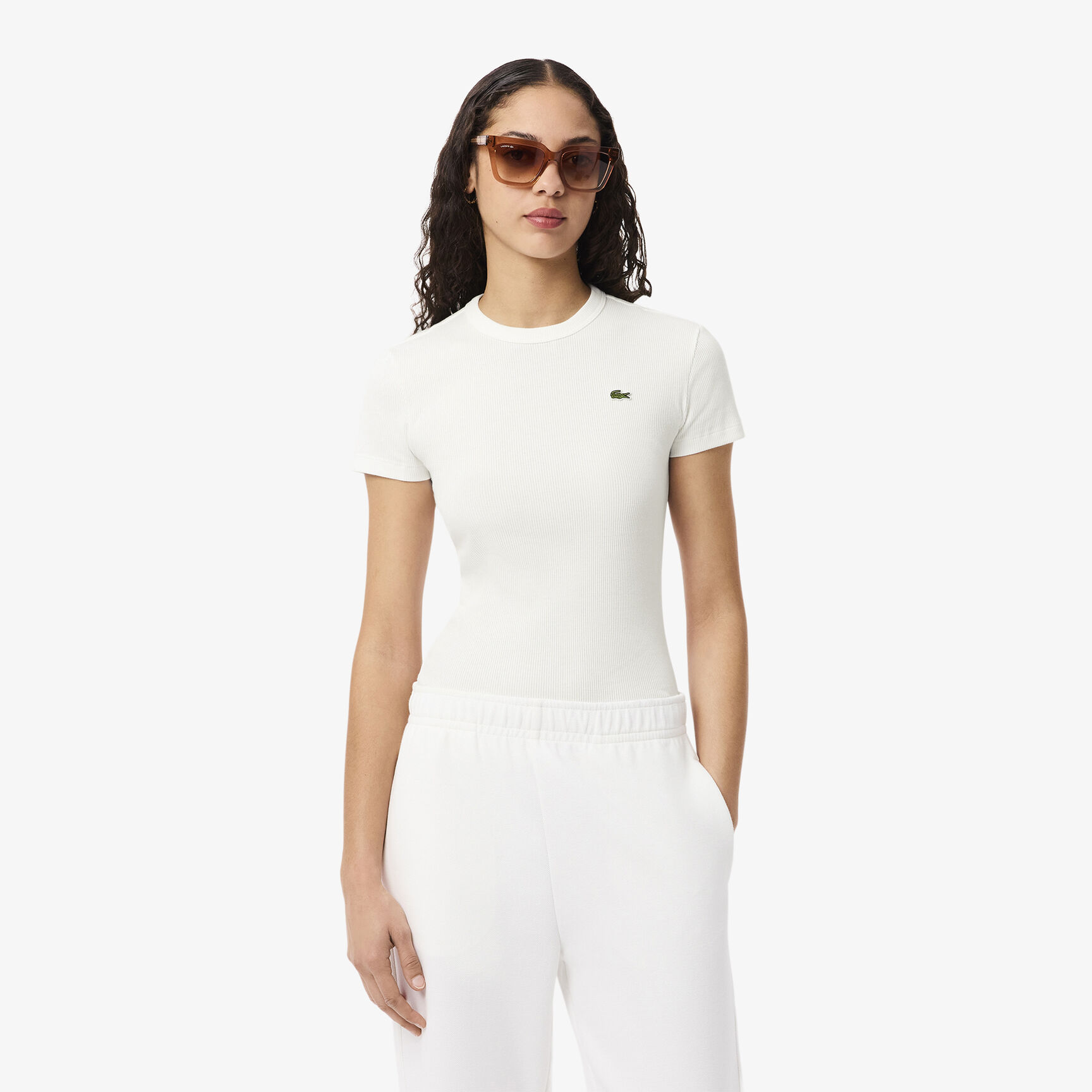 تي شيرت قطني مضلع بقصة ضيقة Slim Fit Ribbed Cotton T-shirt - TF5538-00-70V