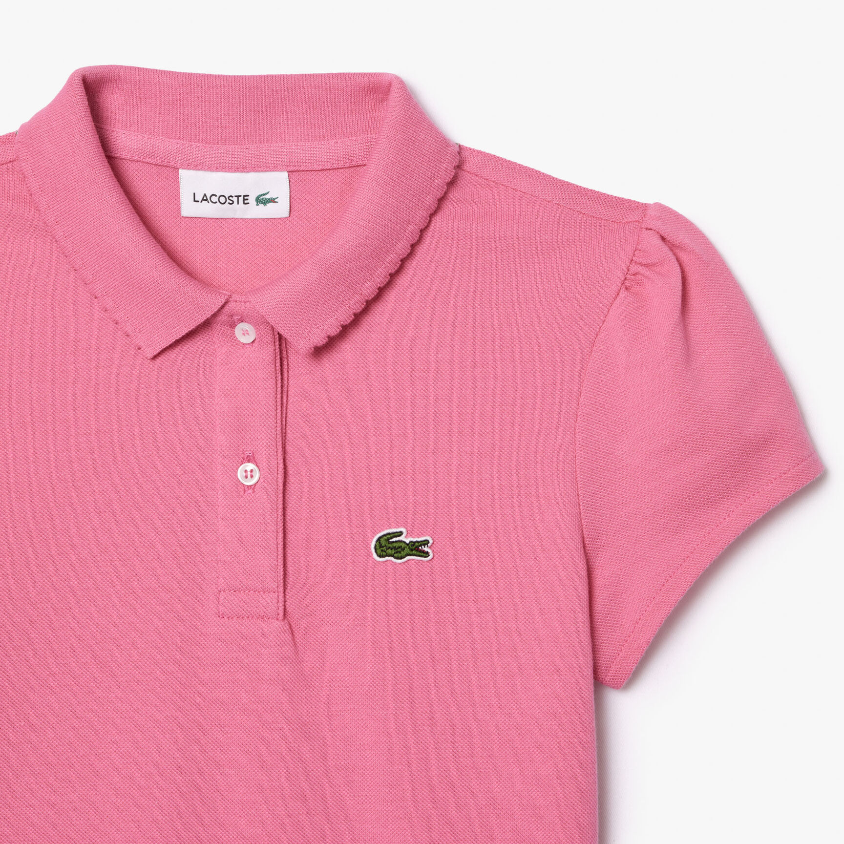قميص بولو بيكيه بياقة مزخرفة Girls' Lacoste Scalloped Collar Mini Pique Polo Shirt - PJ3594-00-2R3