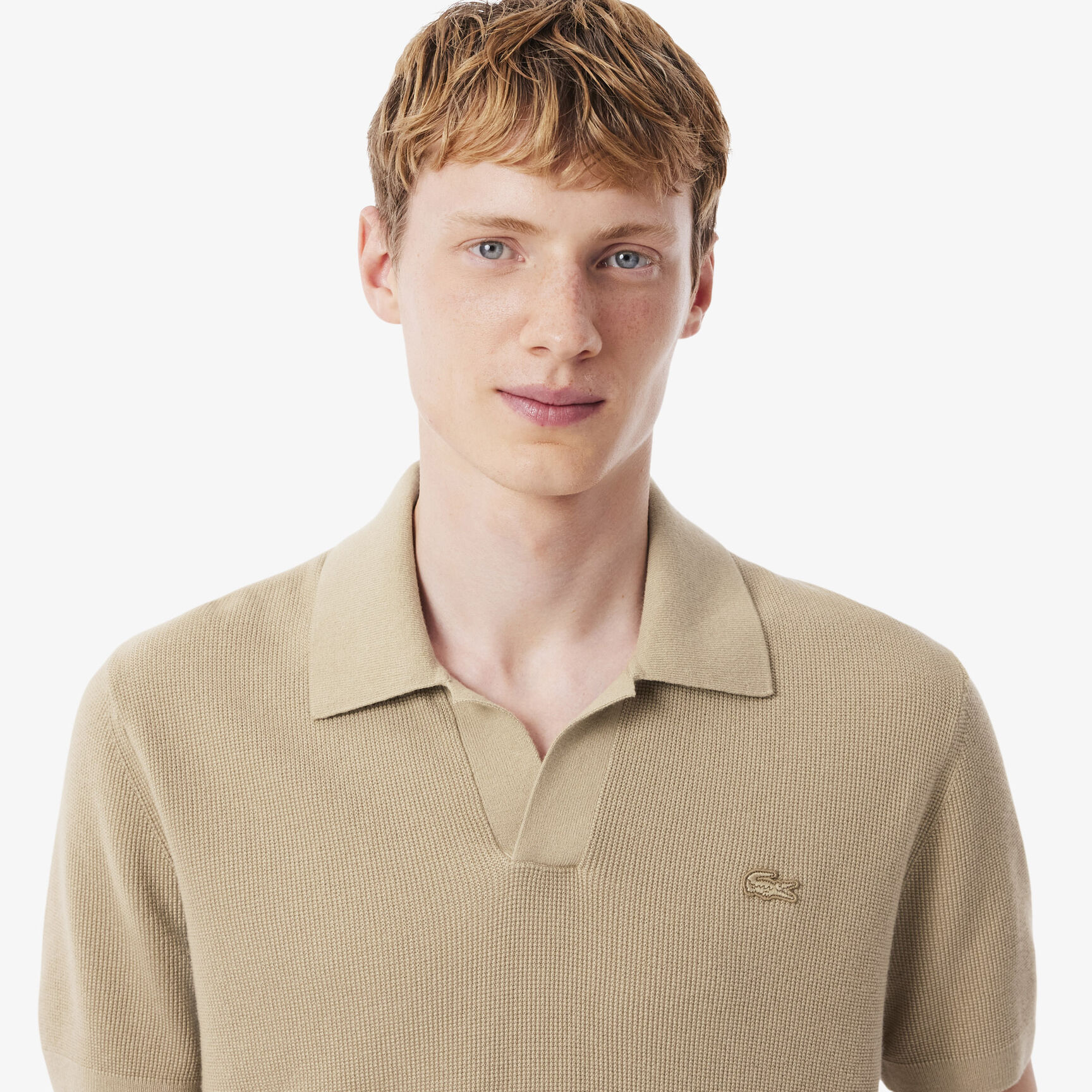 Cotton Blend Open Polo Collar Sweater - AH5186-00-02S