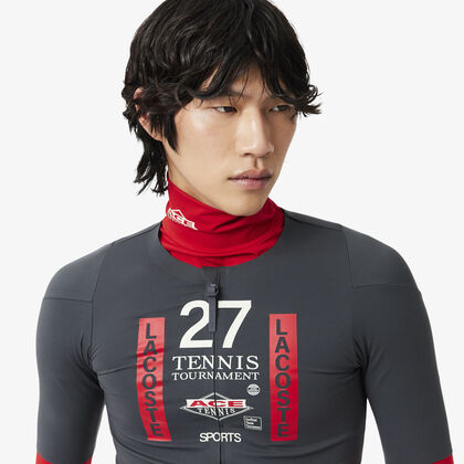 لاكوست runway zipped printed stretch t shirt