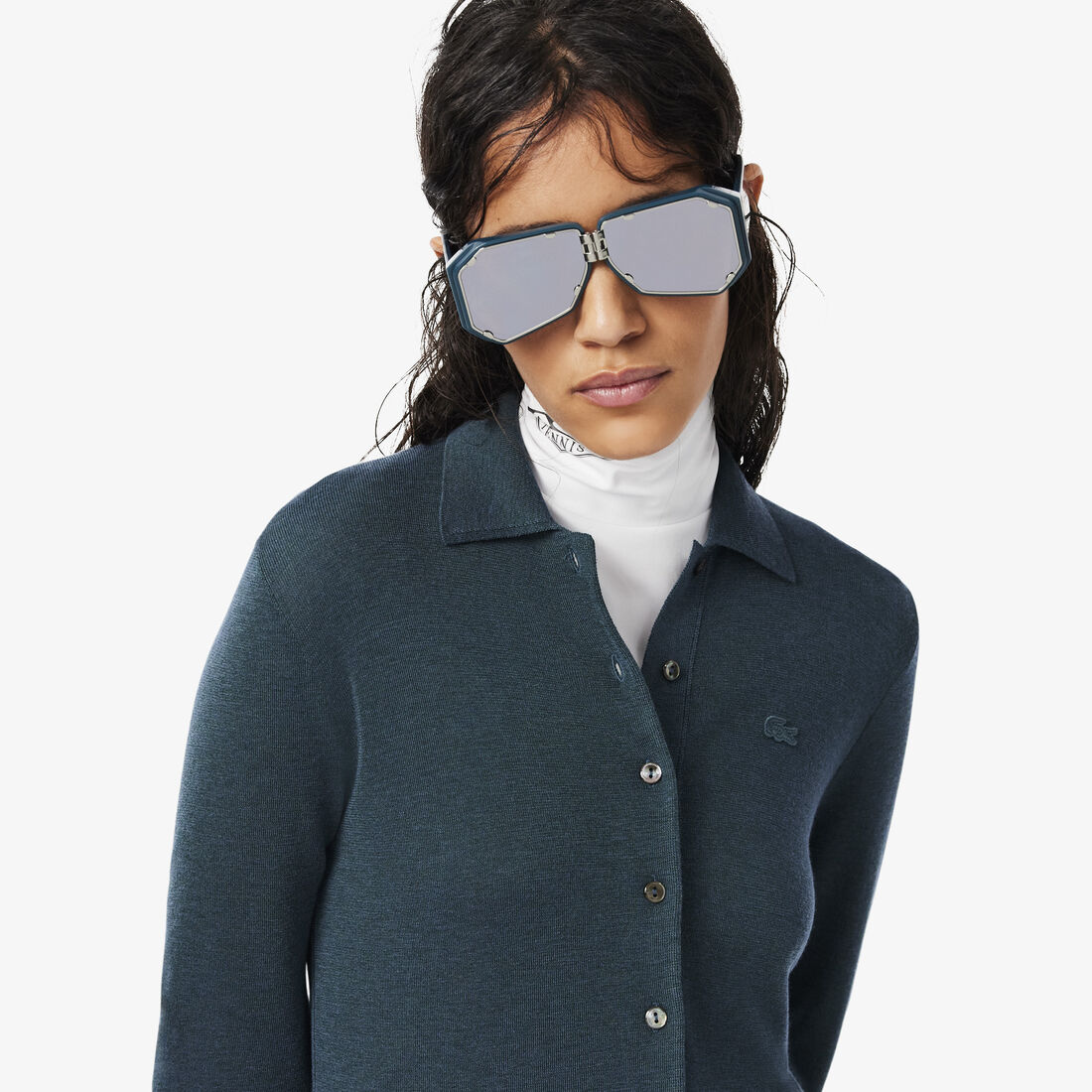lacoste runway polo collar merino wool blend maxi dress