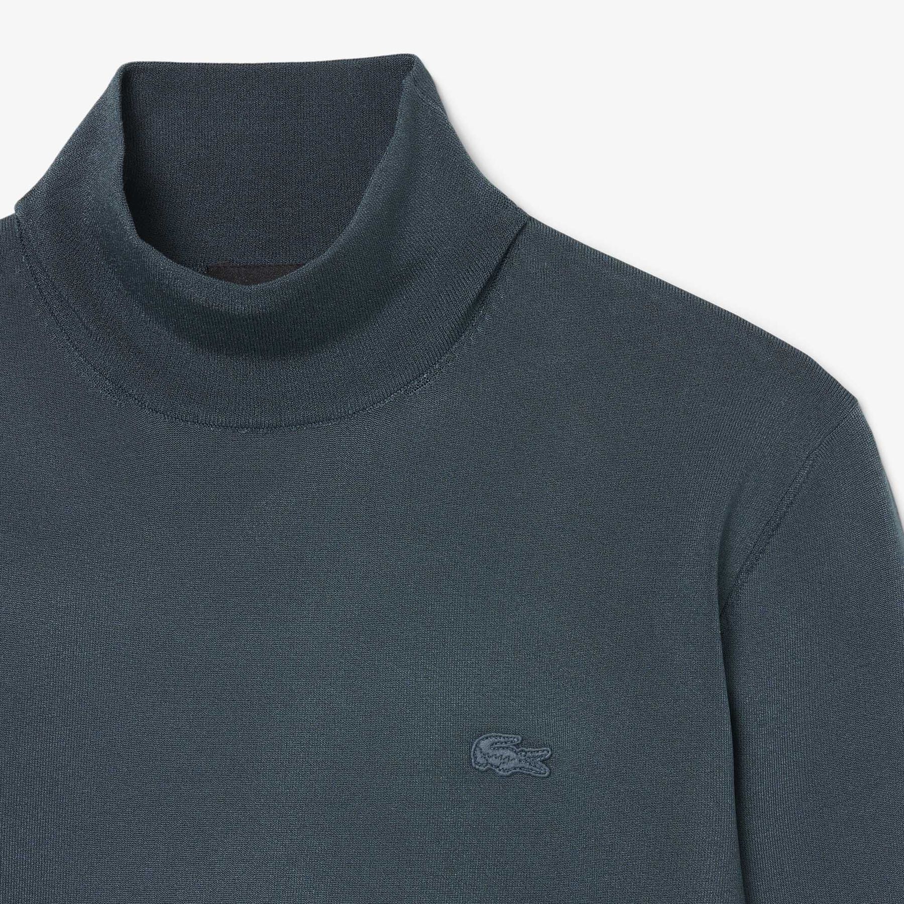 lacoste runway high neck striped jersey sweater