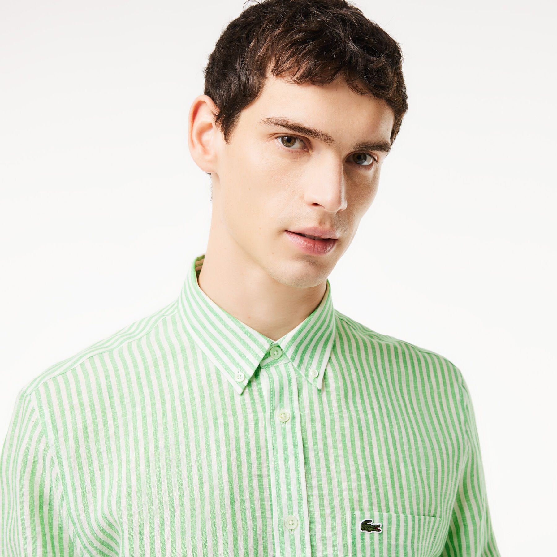 lacoste regular fit striped linen shirt