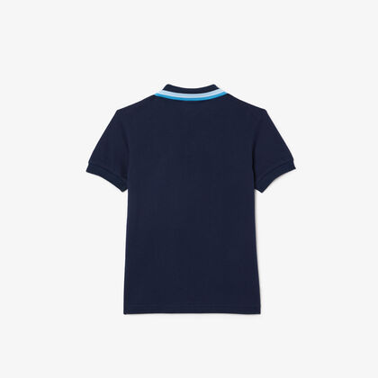 Boys' Lacoste Tricolour Collar Cotton Petit Pique Polo