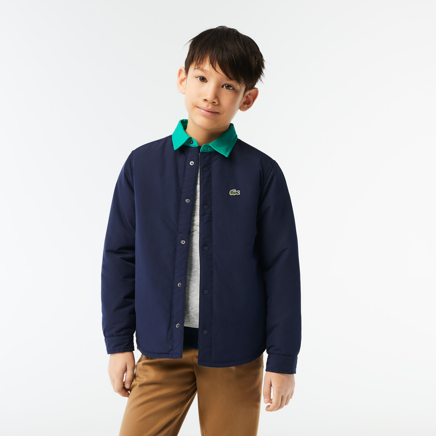 قميص لاكوست تفتا مقاوم للمياه بياقة بلون مغاير للأولاد Boys' Lacoste Contrast Collar Water-Repellent Taffeta Shirt - CJ9814-00-8DM