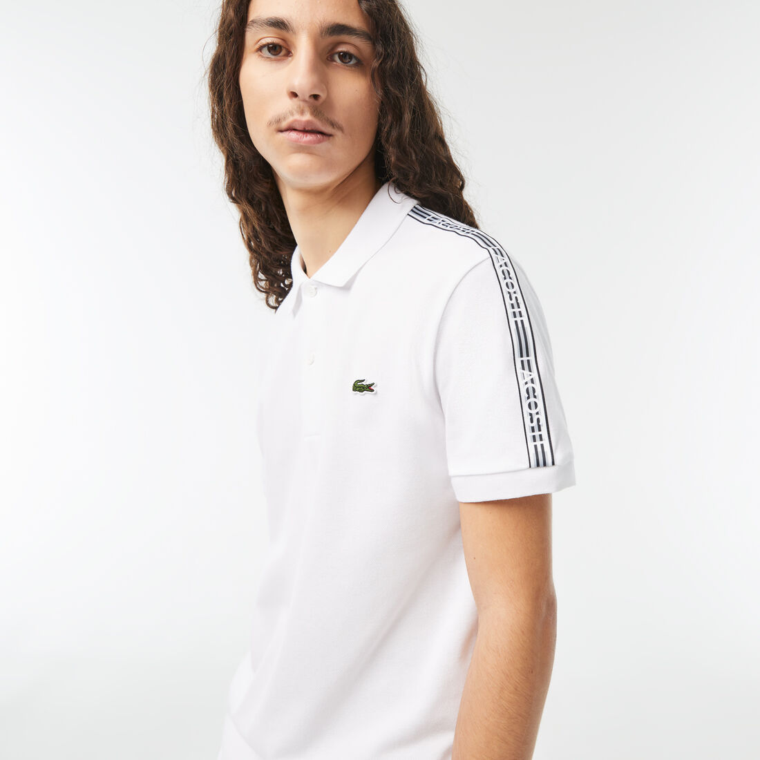 تي شيرت بولو للتنس من ألياف معاد تدويرها وبقصّة عادية Regular Fit Logo Stripe Stretch Cotton Polo Shirt - PH5075-00-001