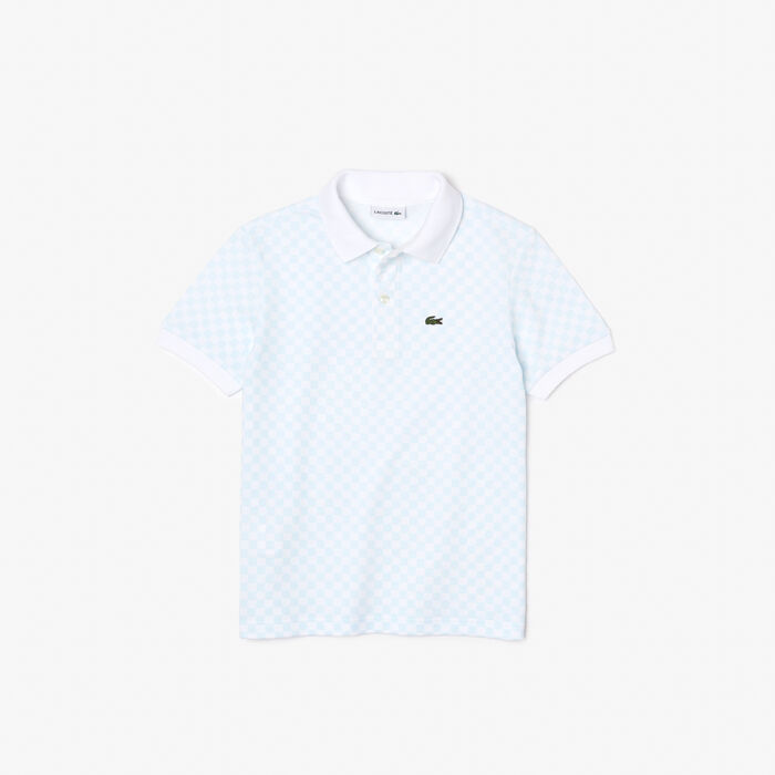 Boys' Lacoste Checkerboard Print Cotton Pique Polo Shirt