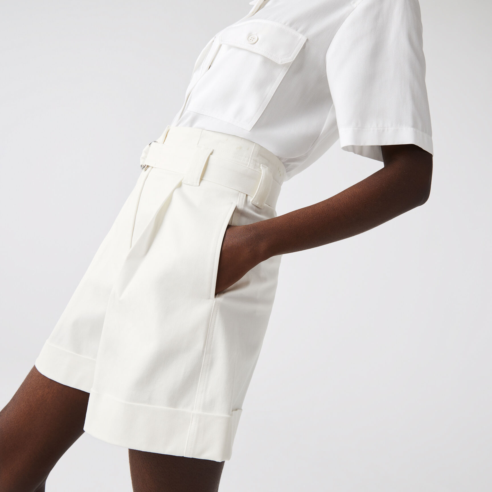 شورت برمودا قطن مطاطي بخصر مرتفع للنساء