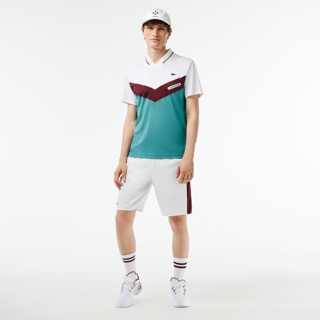 تي شيرت بولو بنقشة شعار الماركة وياقة بلون مغاير وقصّة كلاسيكية Slim Fit Lacoste Tennis x Daniil Medvedev Seamless Effect Polo Shirt - DH1099-00-Q7I