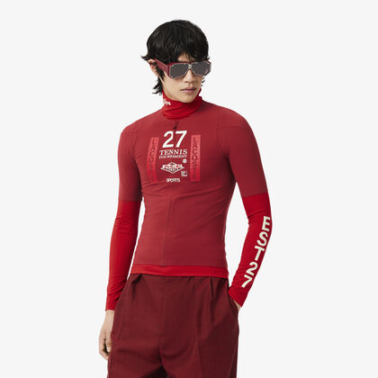 لاكوست runway zipped printed stretch t shirt