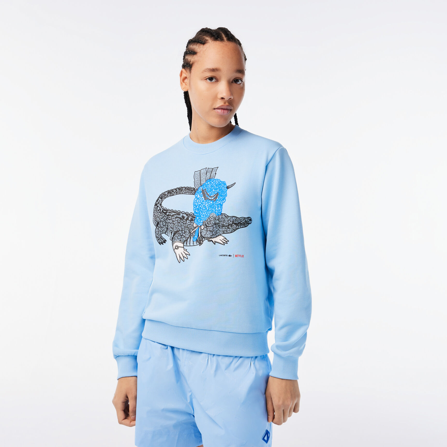 سويت شيرت صوف قطن عضوي بقصة فضفاضة للنساء مجموعة Lacoste x Netflix سويت شيرت صوف قطن عضوي بقصة فضفاضة للنساء مجموعة Lacoste x Netflix