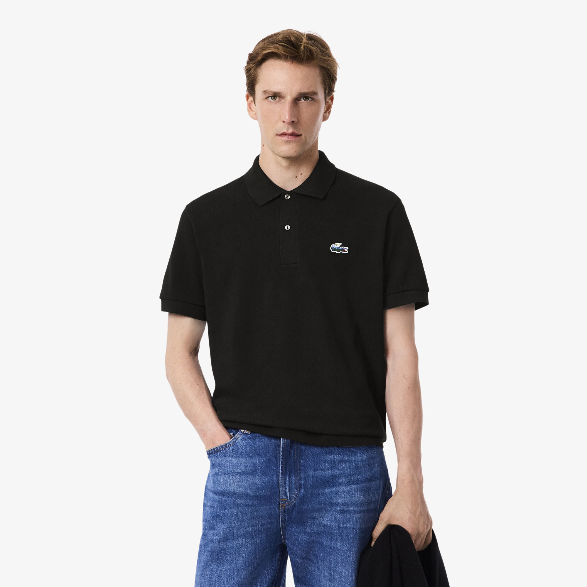 Classic Fit Landscape Crocodile Pique Polo Shirt, Black | LACOSTE UAE
