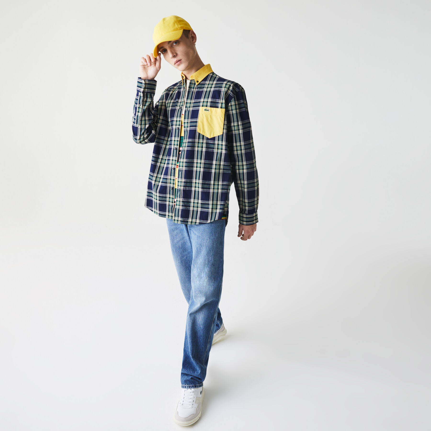 تي شيرت قطن كاروهات للجنسين قصة مربعة مجموعة Lacoste LIVE لاكوست تي شيرت قطن كاروهات للجنسين قصة مربعة مجموعة lacoste live