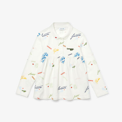 Girls' Lacoste Print Flounced Cotton Piqué Polo Shirt