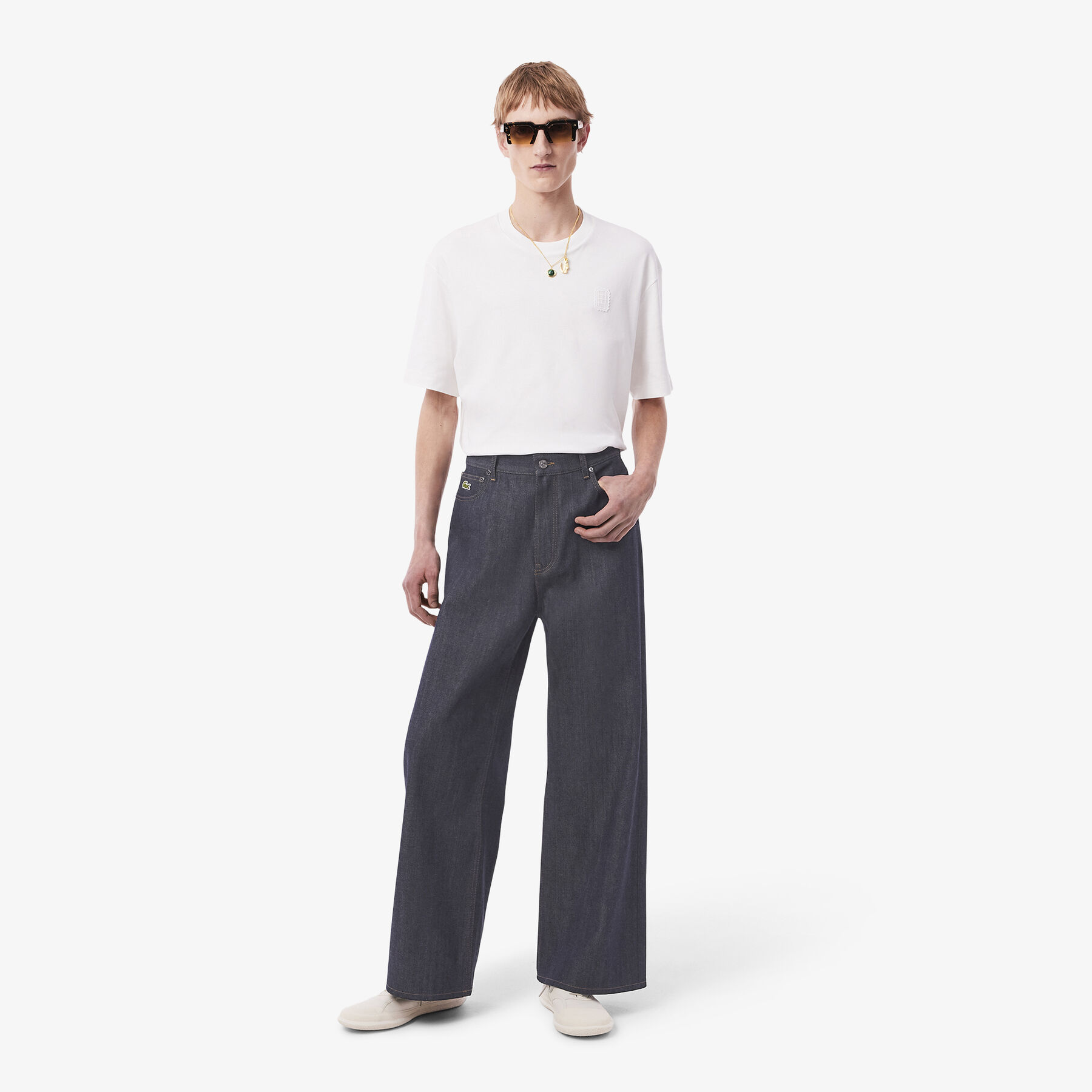 lacoste runway wide fit selvedge jeans
