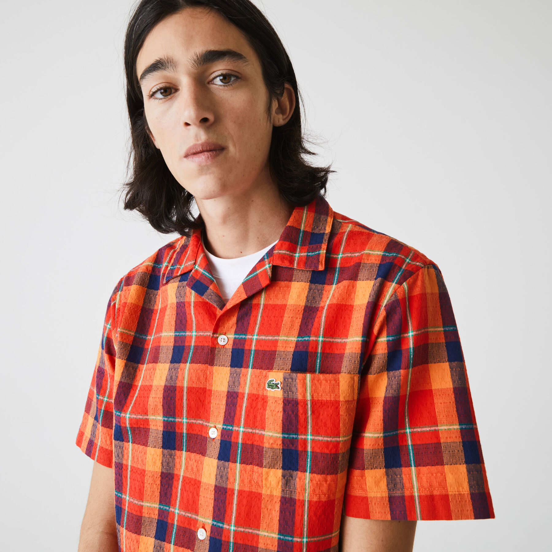 Men's Hawaii Fit Check Cotton Fabric Shirt lacoste men s hawaii fit check cotton fabric shirt
