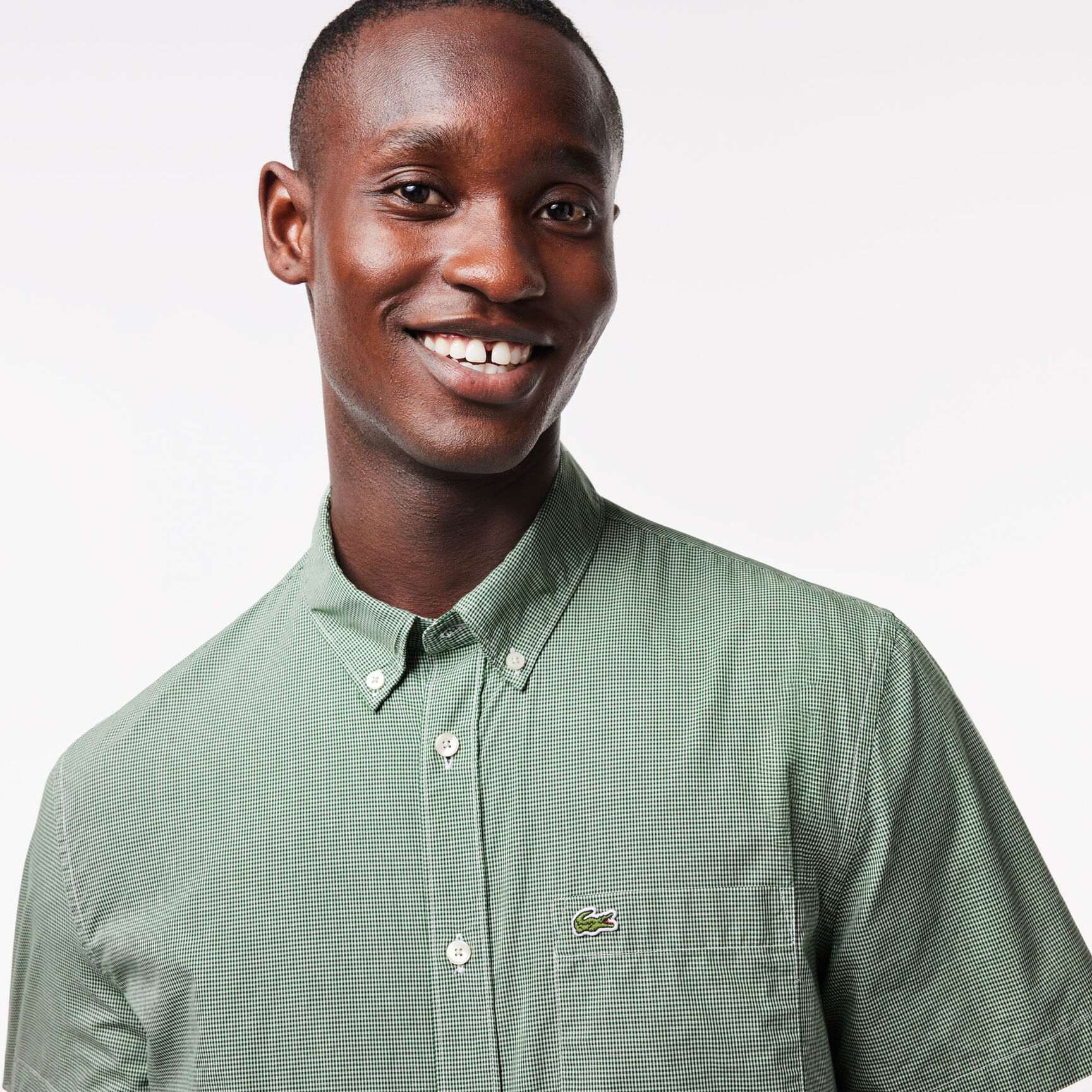 قميص قطن لون سادة بقصة عادية للرجال Short Sleeved Regular Fit Gingham Print Shirt - CH5622-00-737