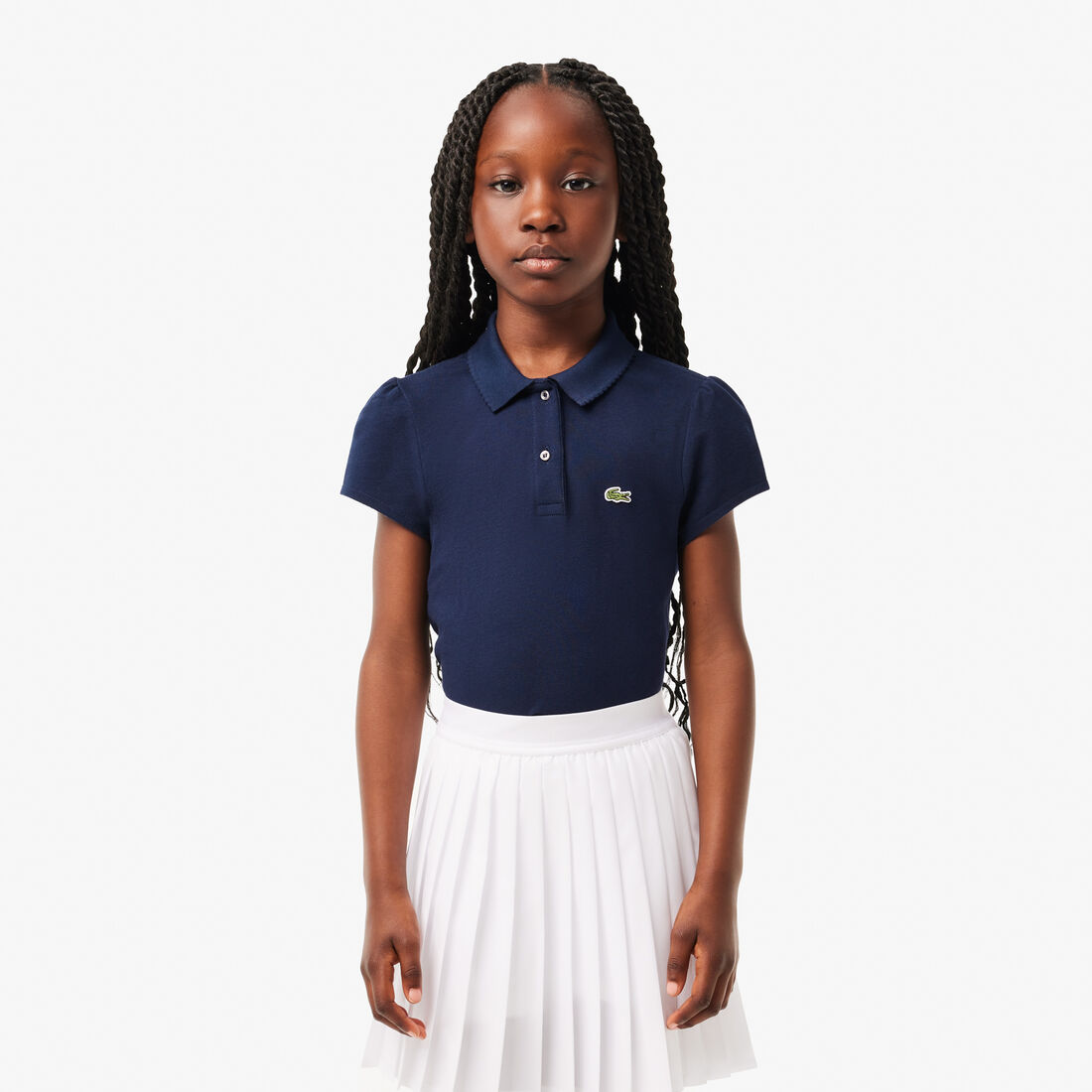 Girls' Lacoste Scalloped Collar Mini Pique Polo Shirt - PJ3594-00-166