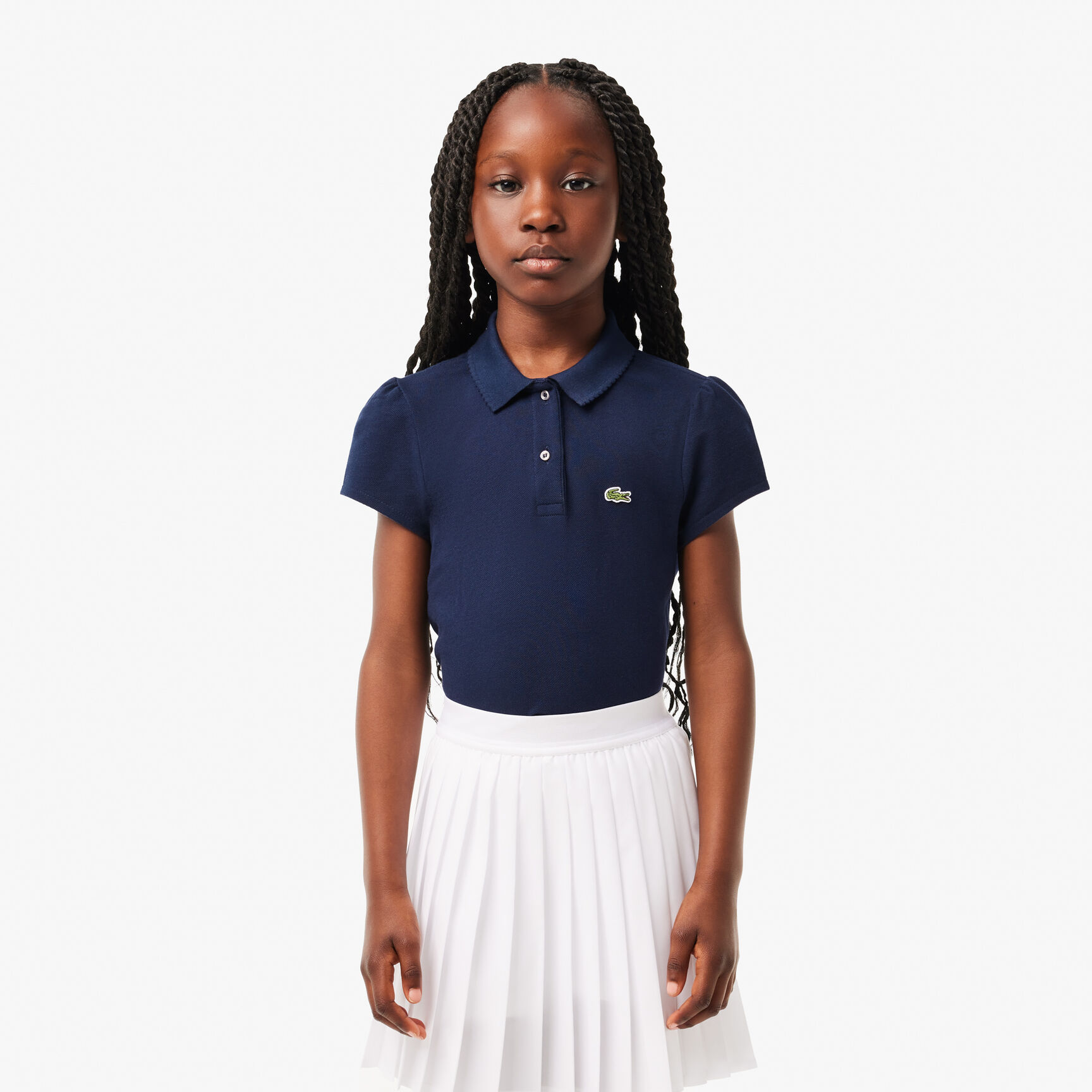 Girls' Lacoste Scalloped Collar Mini Pique Polo Shirt - PJ3594-00-166