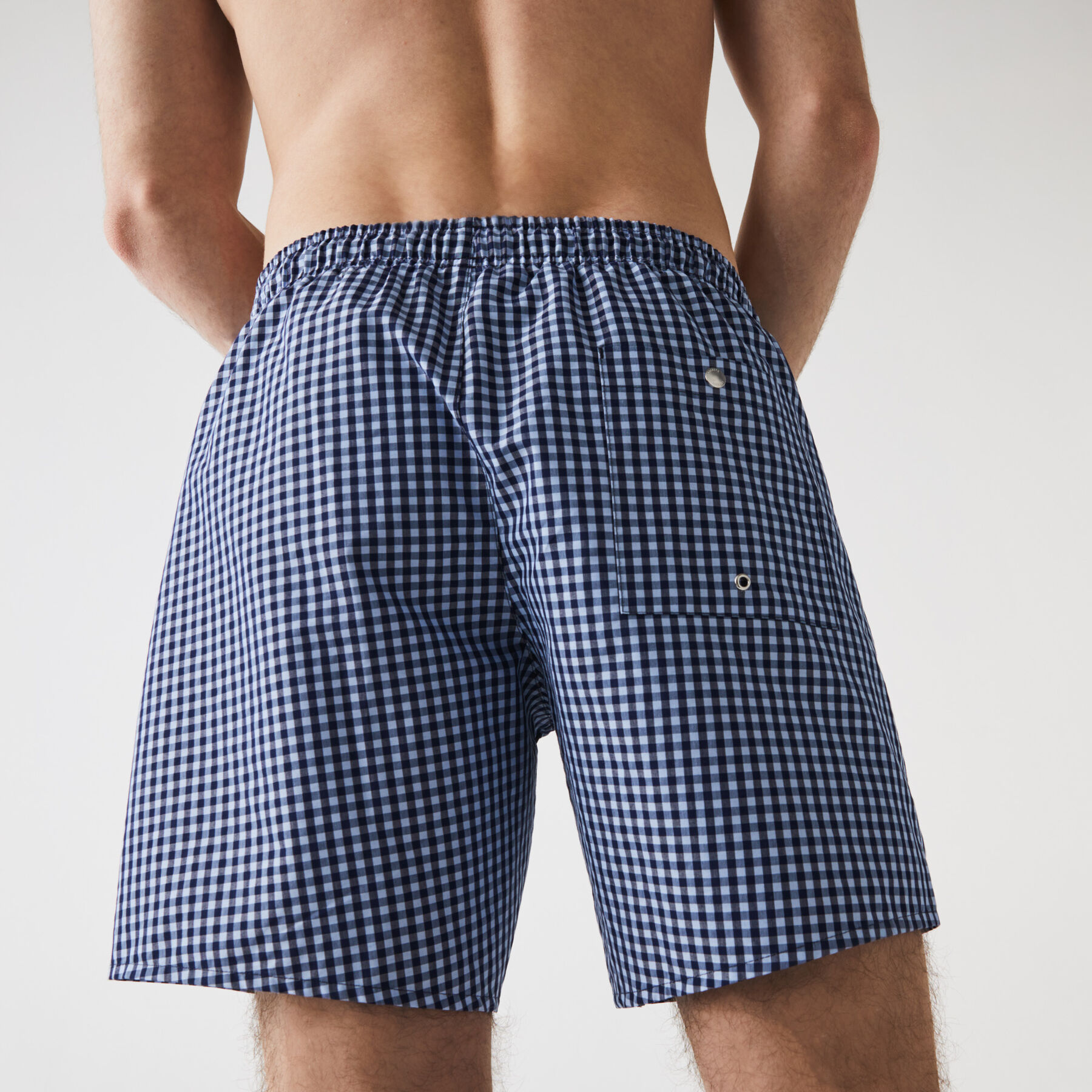 Men’s Mid-Length Gingham Check Cotton Blend Swimming Trunks lacoste men s mid length gingham check cotton blend swimming trunks