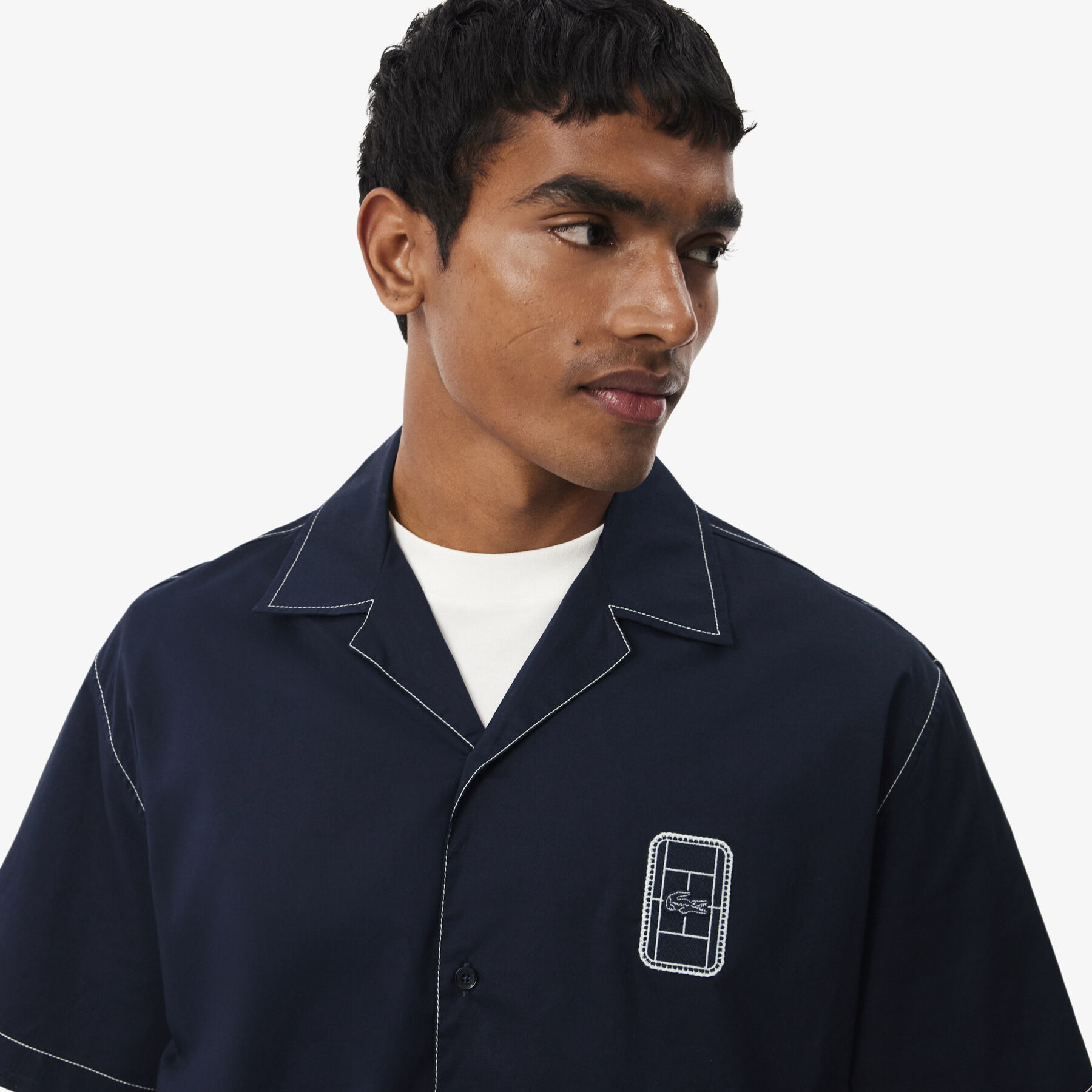 Relaxed Fit Short Sleeved Cotton Shirt Men's Lacoste Pull-on Windbreaker with Kangaroo Pocket - CH8448-00-MXQ