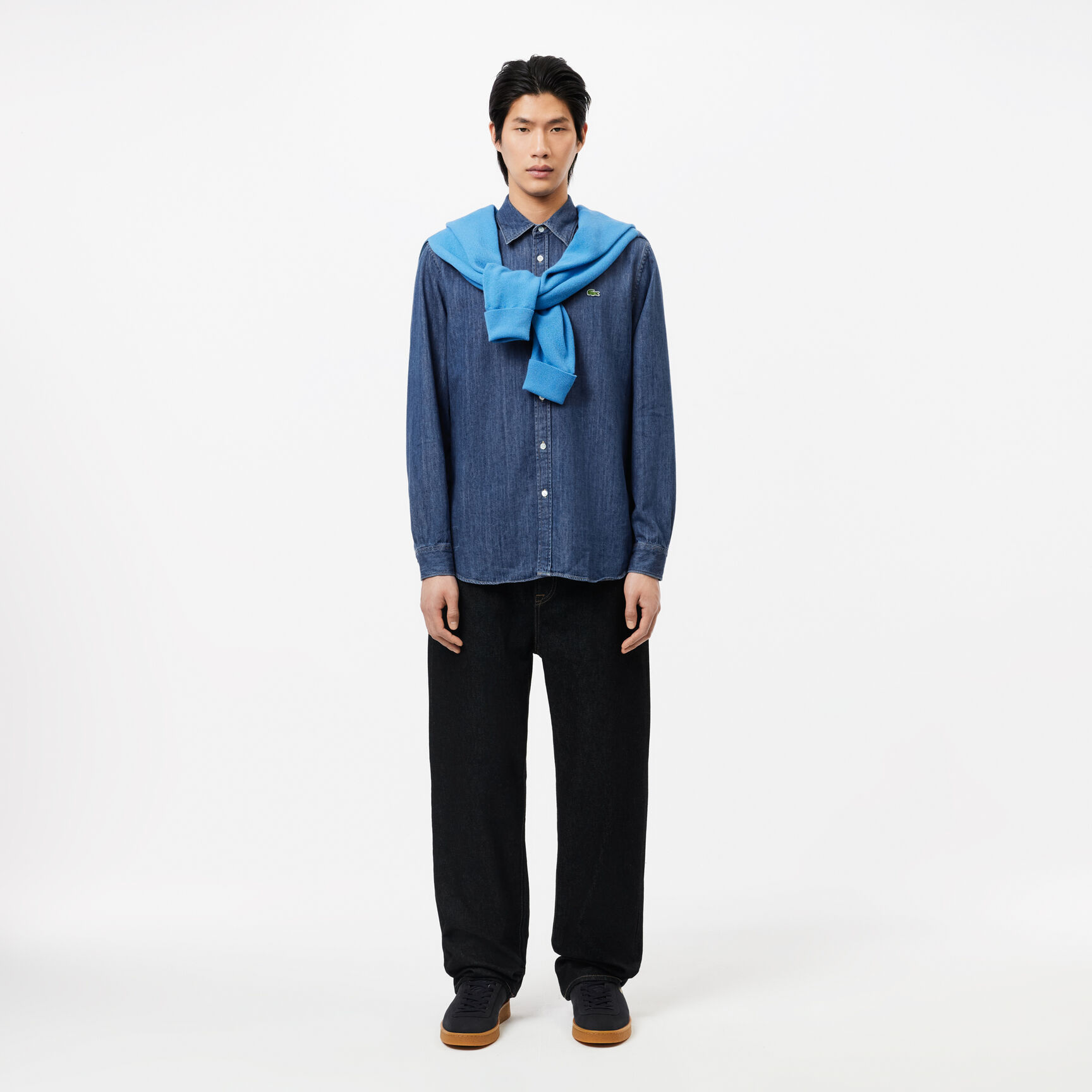 قميص لاكوست دينم قطن عضوي بقصة عادية للرجال Men's Lacoste Regular Fit Organic Cotton Denim Shirt - CH0197-00-CDZ