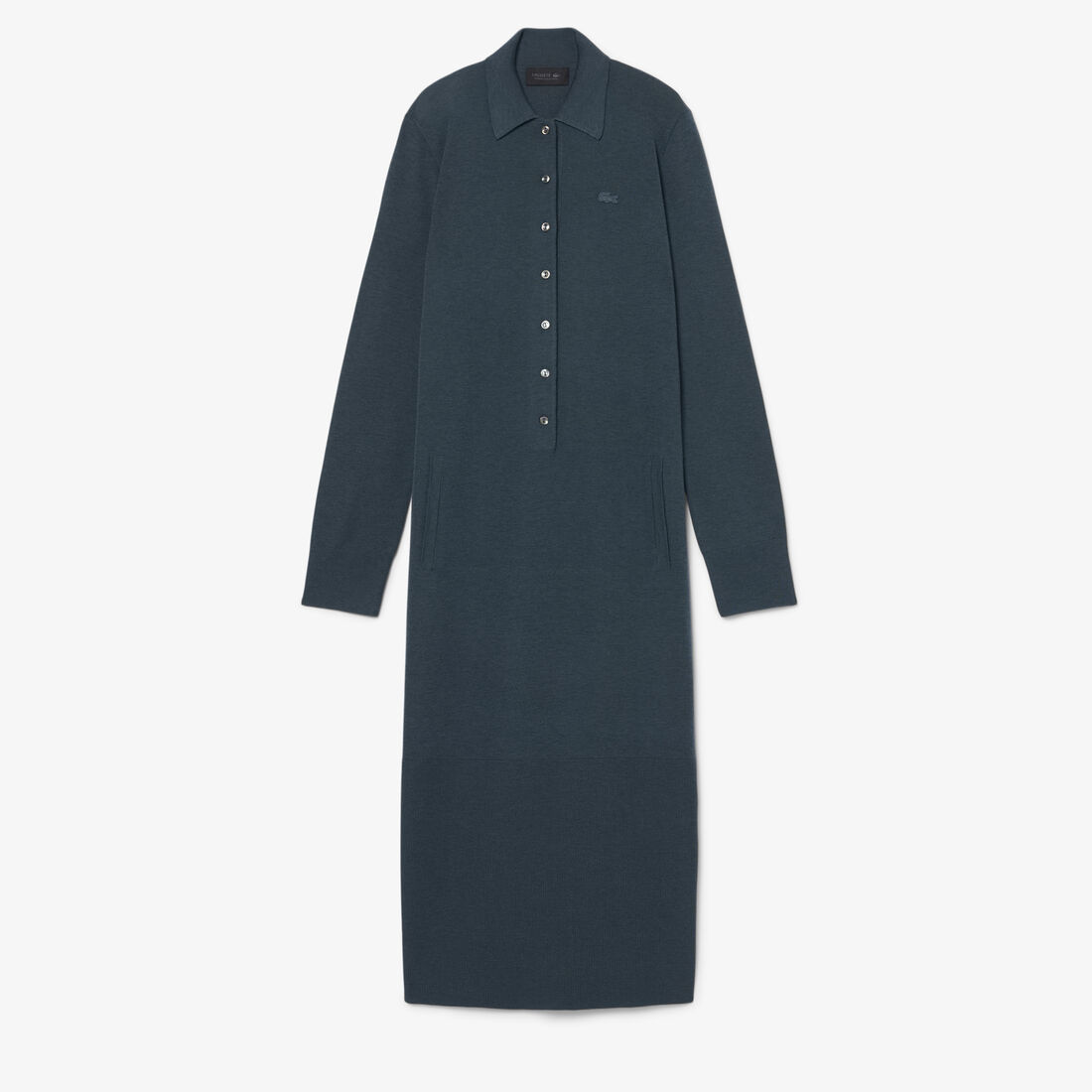 lacoste runway polo collar merino wool blend maxi dress