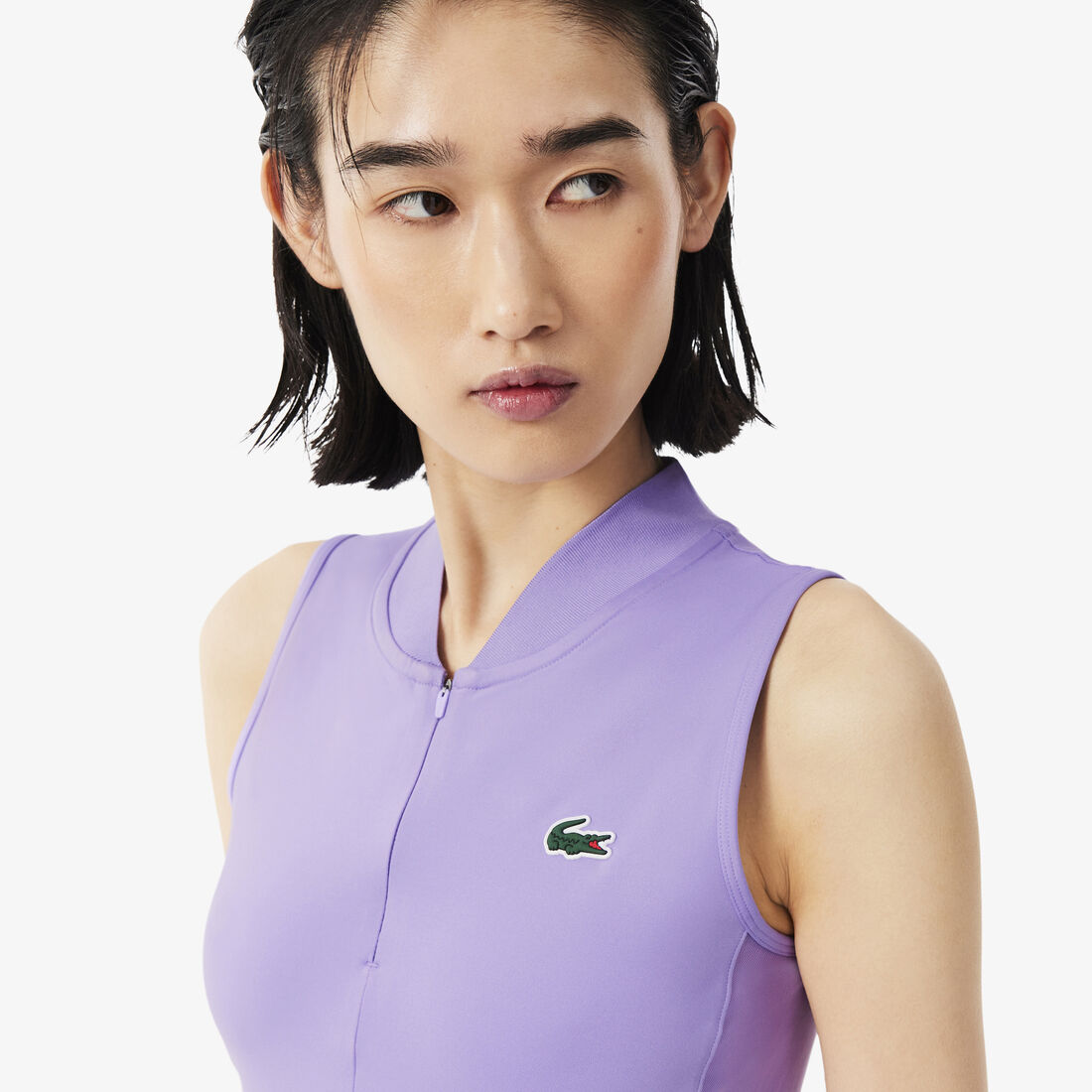 lacoste sleeveless stretch dual fabric tennis polo shirt