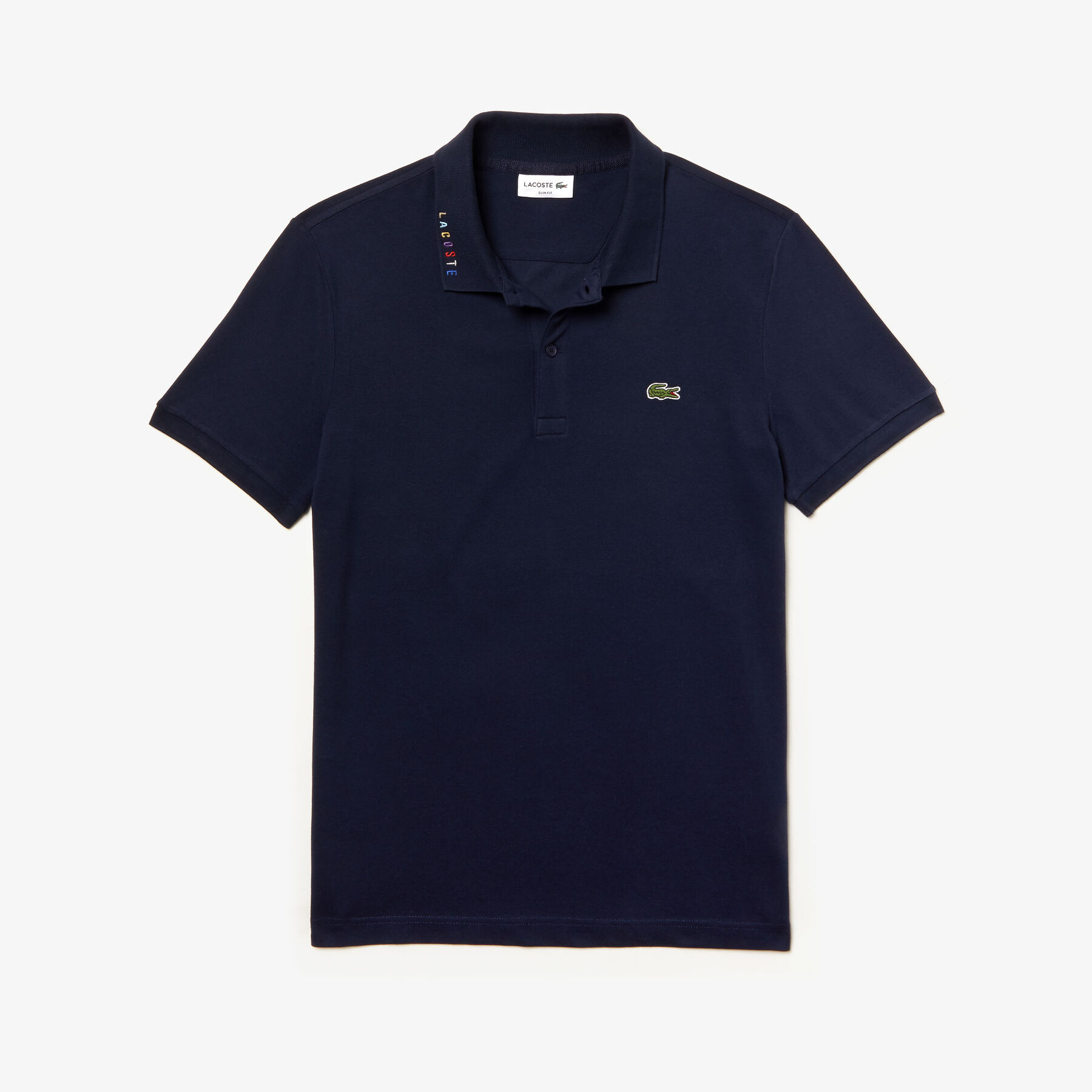 لاكوست قميص بولو للرجال من بيكيه المرن ذو قصة ضيقة وكلمة lacoste المميزة بألوان متعددة
