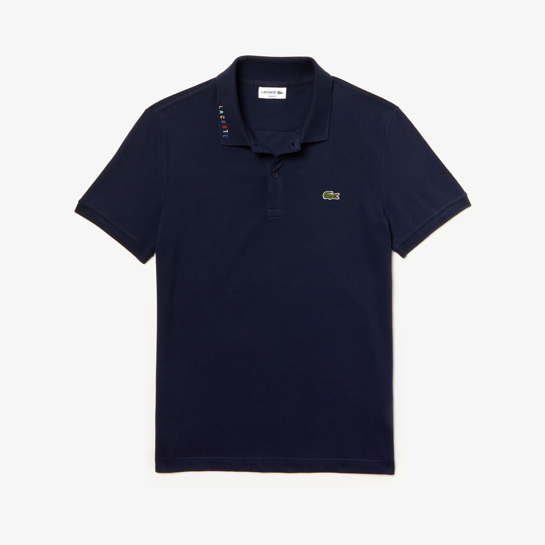 Men's Lacoste Slim Fit Multicoloured Signature Stretch Piqué Polo Shirt Men's Lacoste Slim Fit Multicoloured Signature Stretch Piqué Polo Shirt